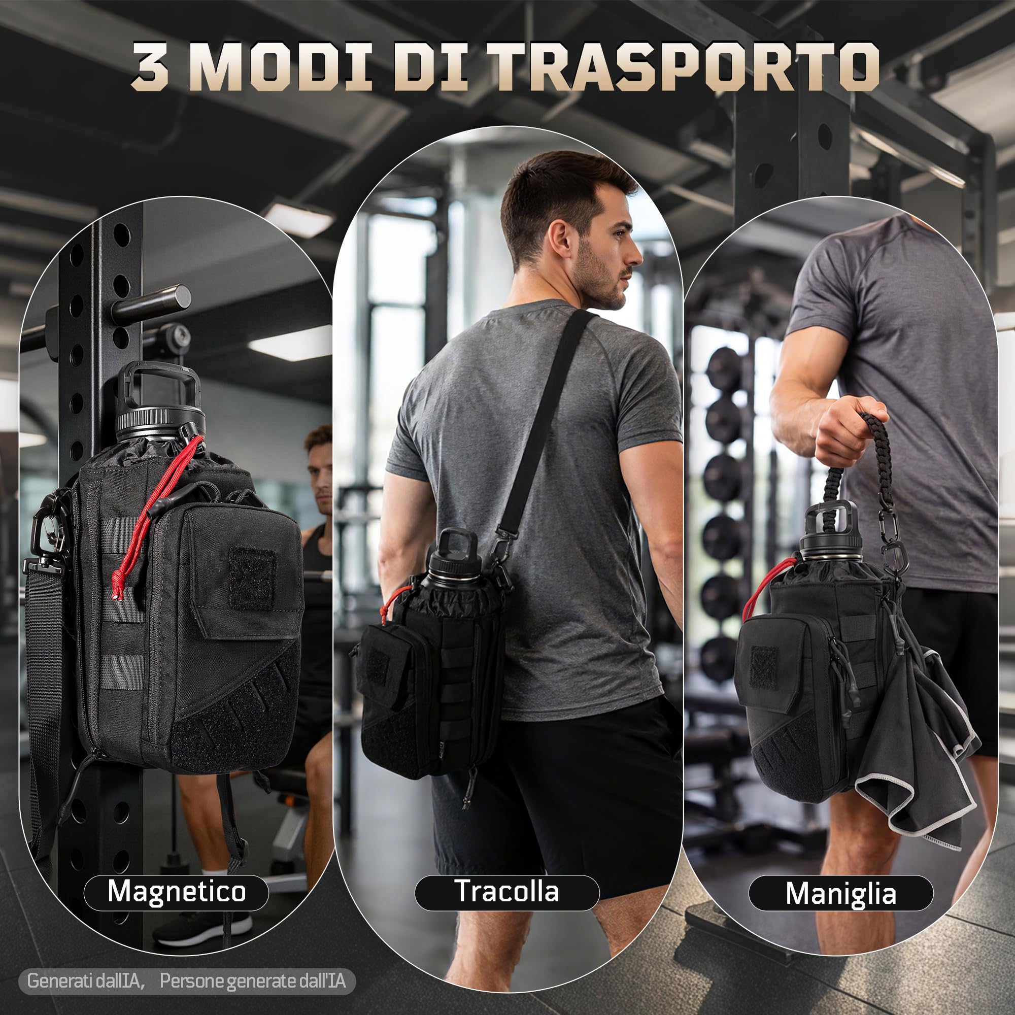 Borsa Porta Borraccia Magnetica per Palestra 1–2L – Custodia Magnetica con Tasca Smartphone, Tracolla Regolabile, Imbottita (senza bottiglia)