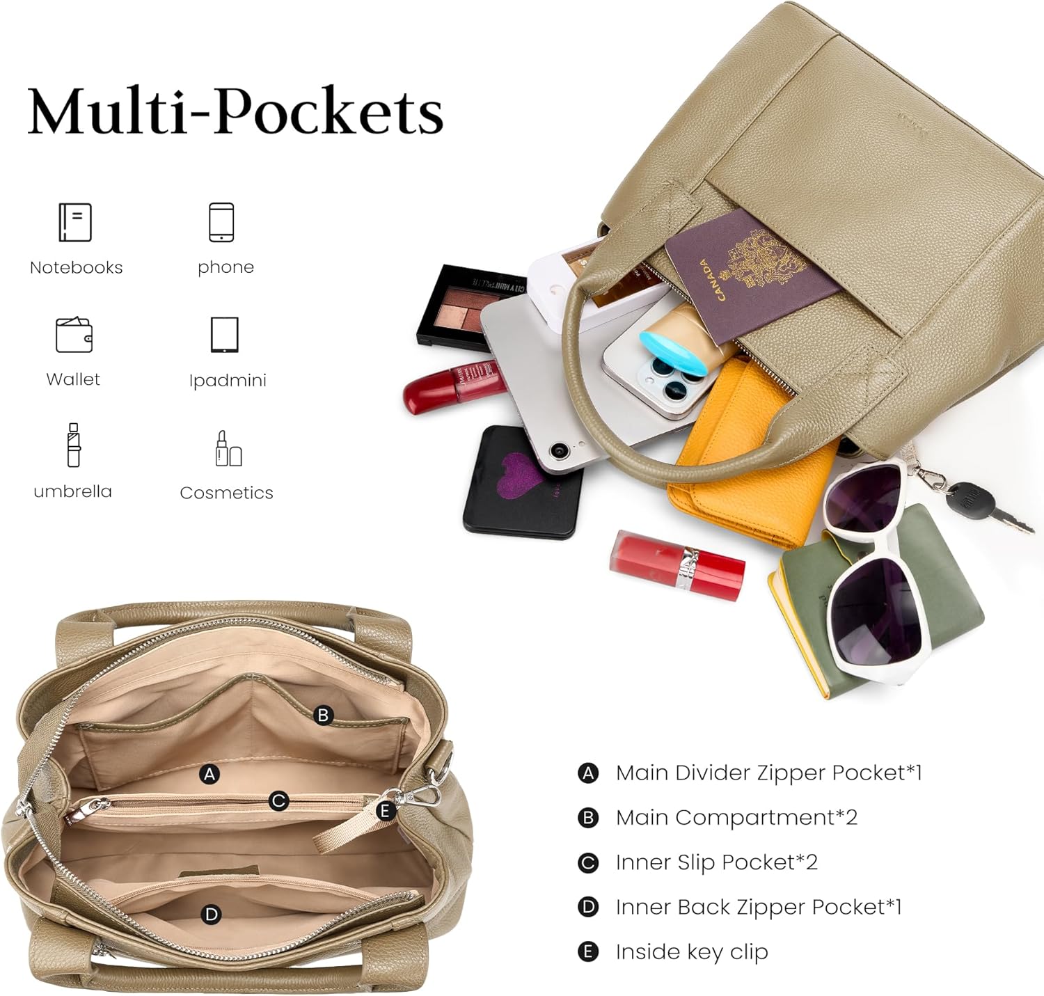 befen Genuine Leather Handbag for Women Small Soft Satchel Tote Bags Crossbody Shoulder Purses with Zipper - Image 5