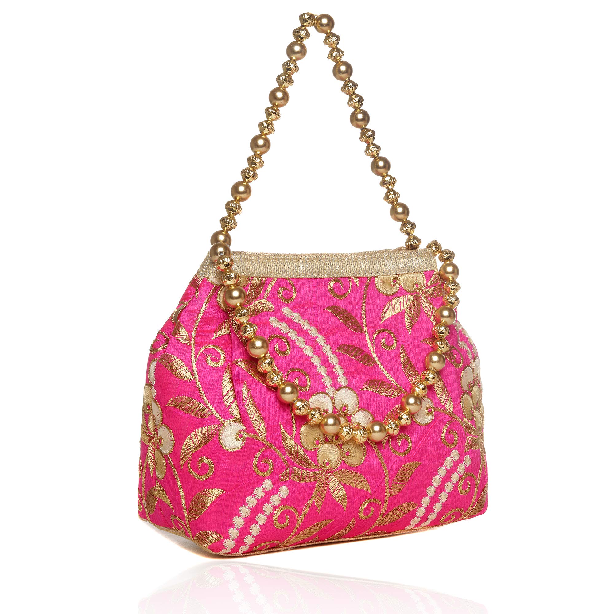Wenz Raw-Silk Designer Potli Bag for women with Golden Embroidery and Golden Pearl Handle Tassel (Rani) (B0987SFPKN) Amazon Price History, Amazon Price Tracker