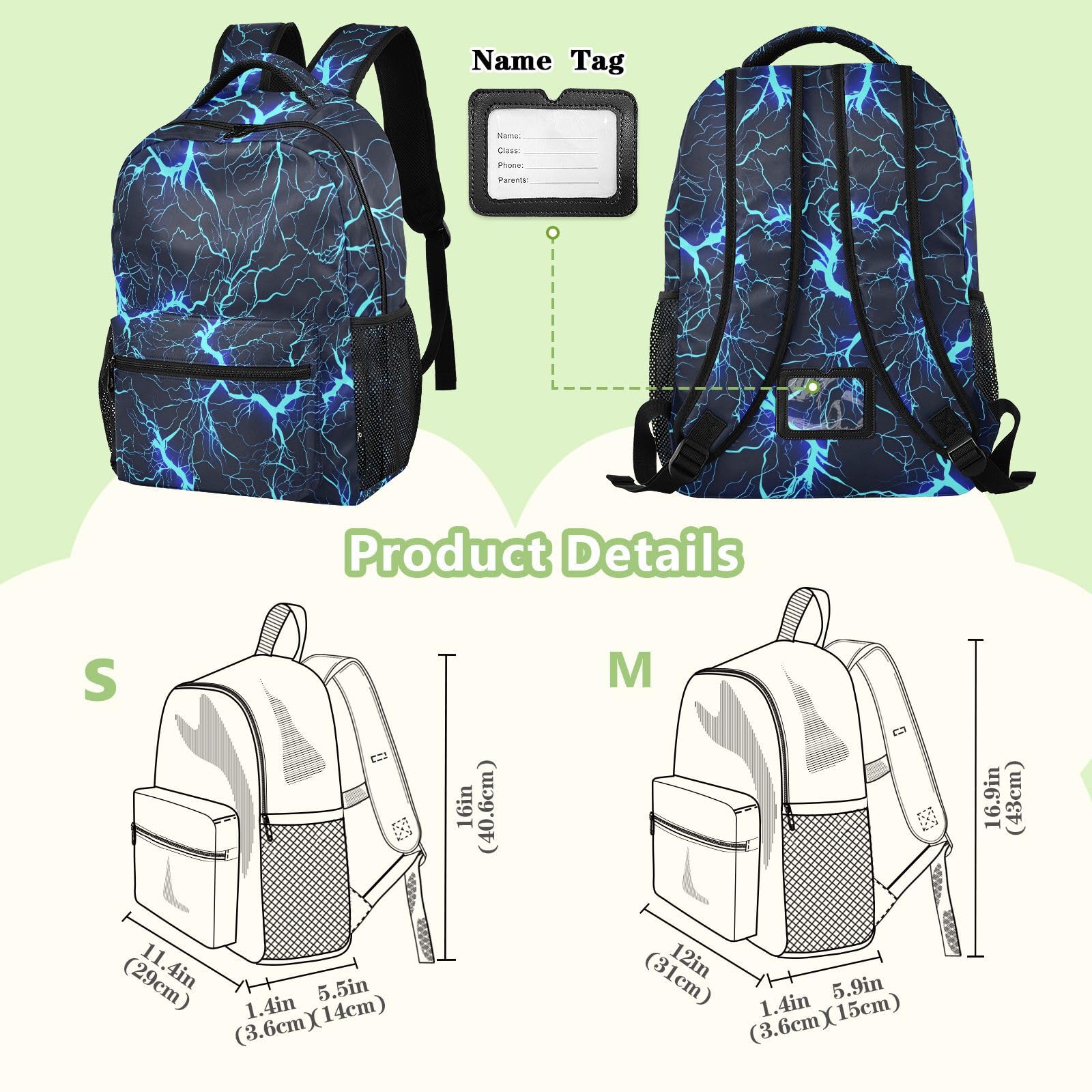 Mnsruu Reise-Laptop-Rucksack, dunkelblau, elektrischer Blitz-Rucksack, leicht und wasserabweisend, Schulrucksack für Teenager, Jungen, Mädchen, Erwachsene, Dunkelblauer elektrischer Blitz, S, Casual