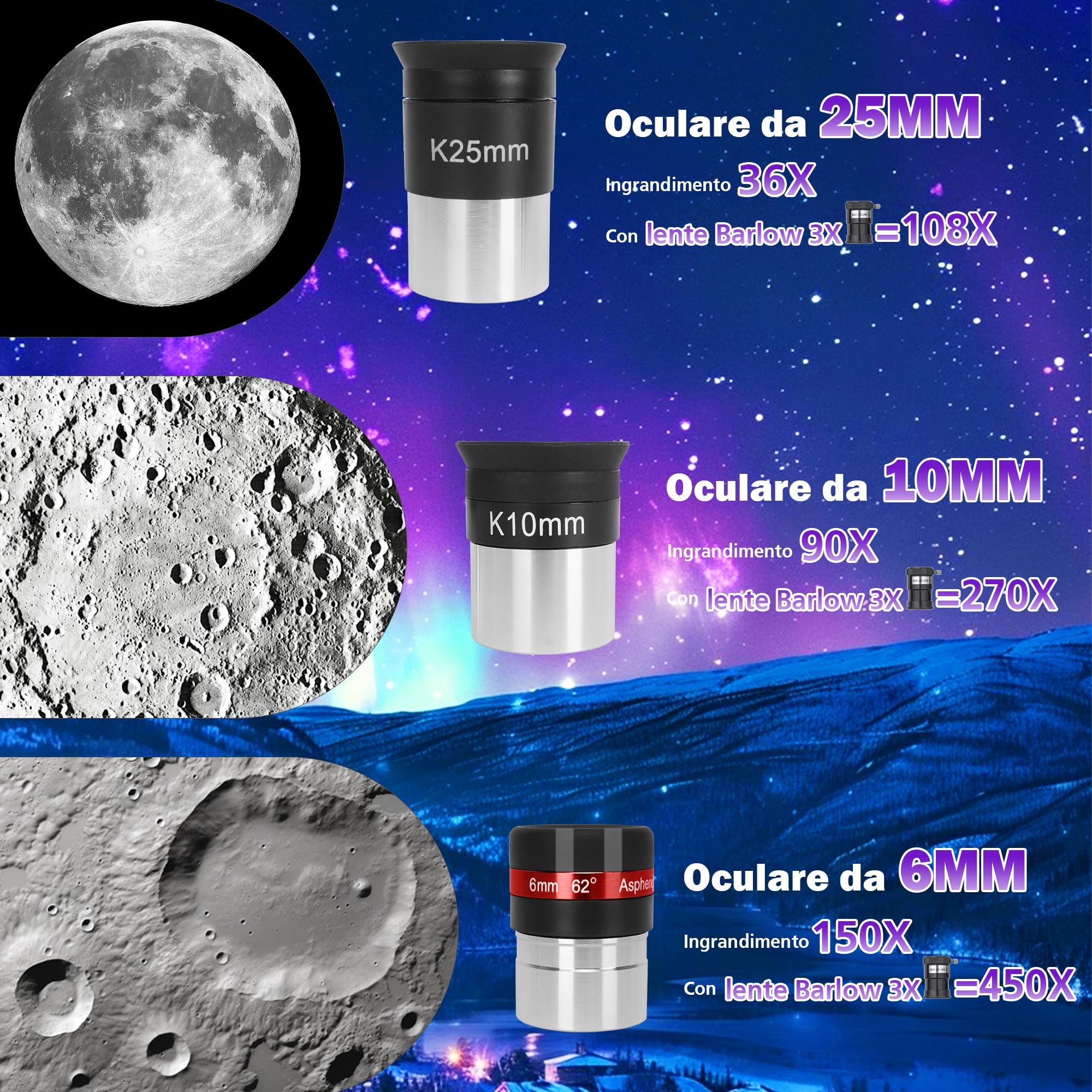 HETEKAN Telescopio, Telescopio Astronomico Professionale, 90/900 mm (36X-450X) Telescopios Rifrattore per Adulti Bambini e Principianti, per Osservazioni Planetarie, con Adattatore per Cellulare