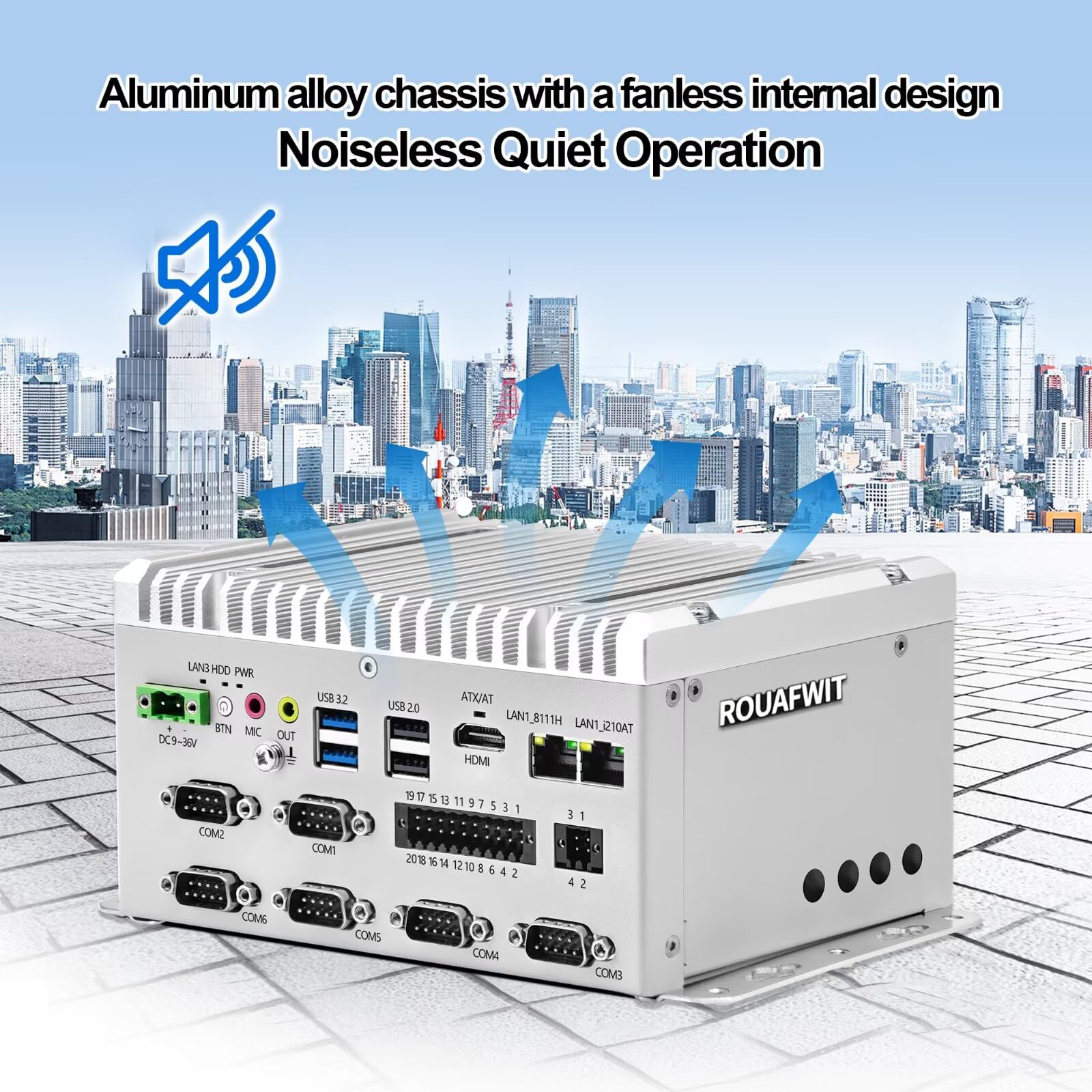 Industrie Mini PC Lüfterlos Fanless Embedded Computer J6412 Dual LAN 6COM 16Pin GPIO 4USB 4K Display Auto Power On DDR4 0G RAM 0G SSD