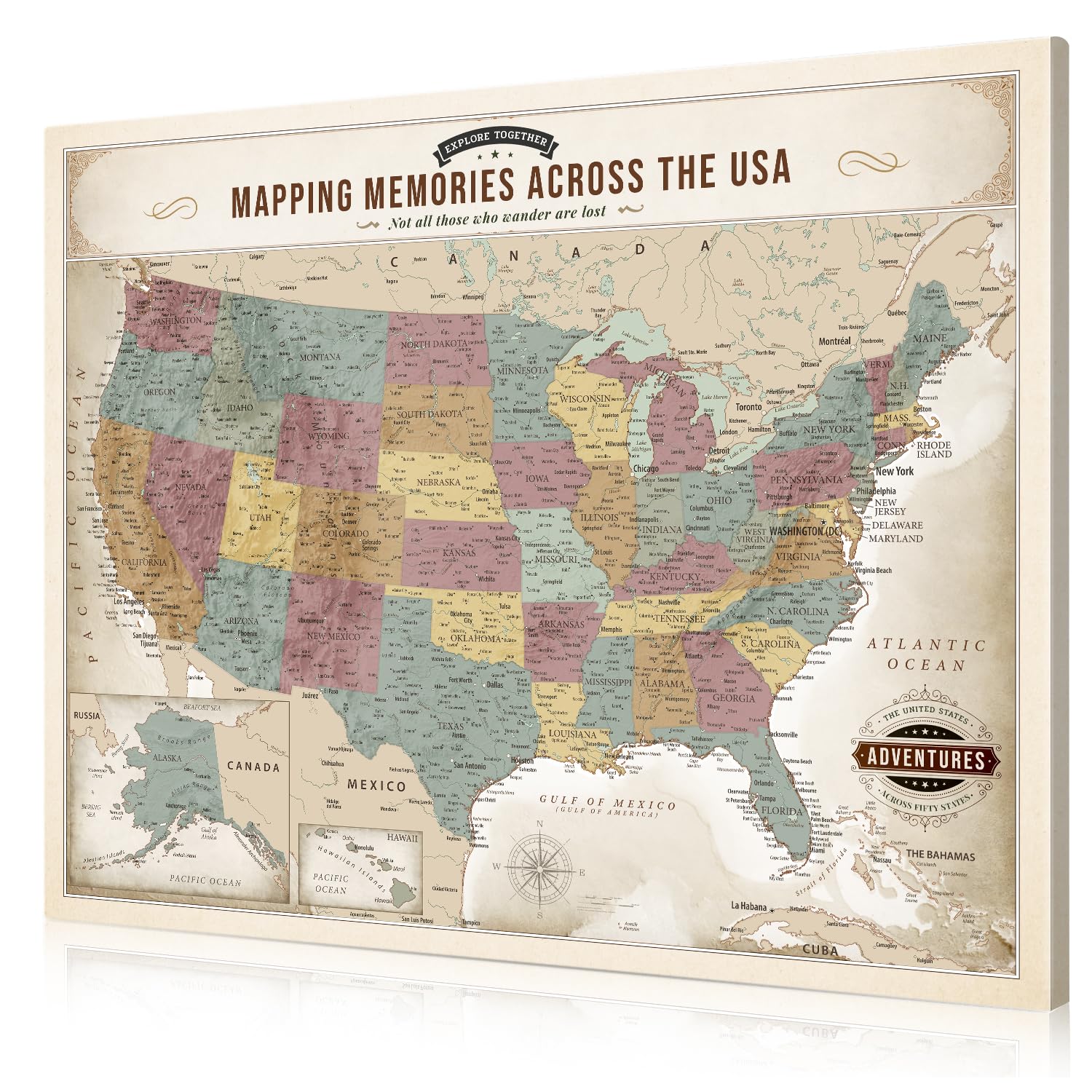 DECORARTS US Maps for Wall, Soft Pastel Canvas USA Map, 20x16''