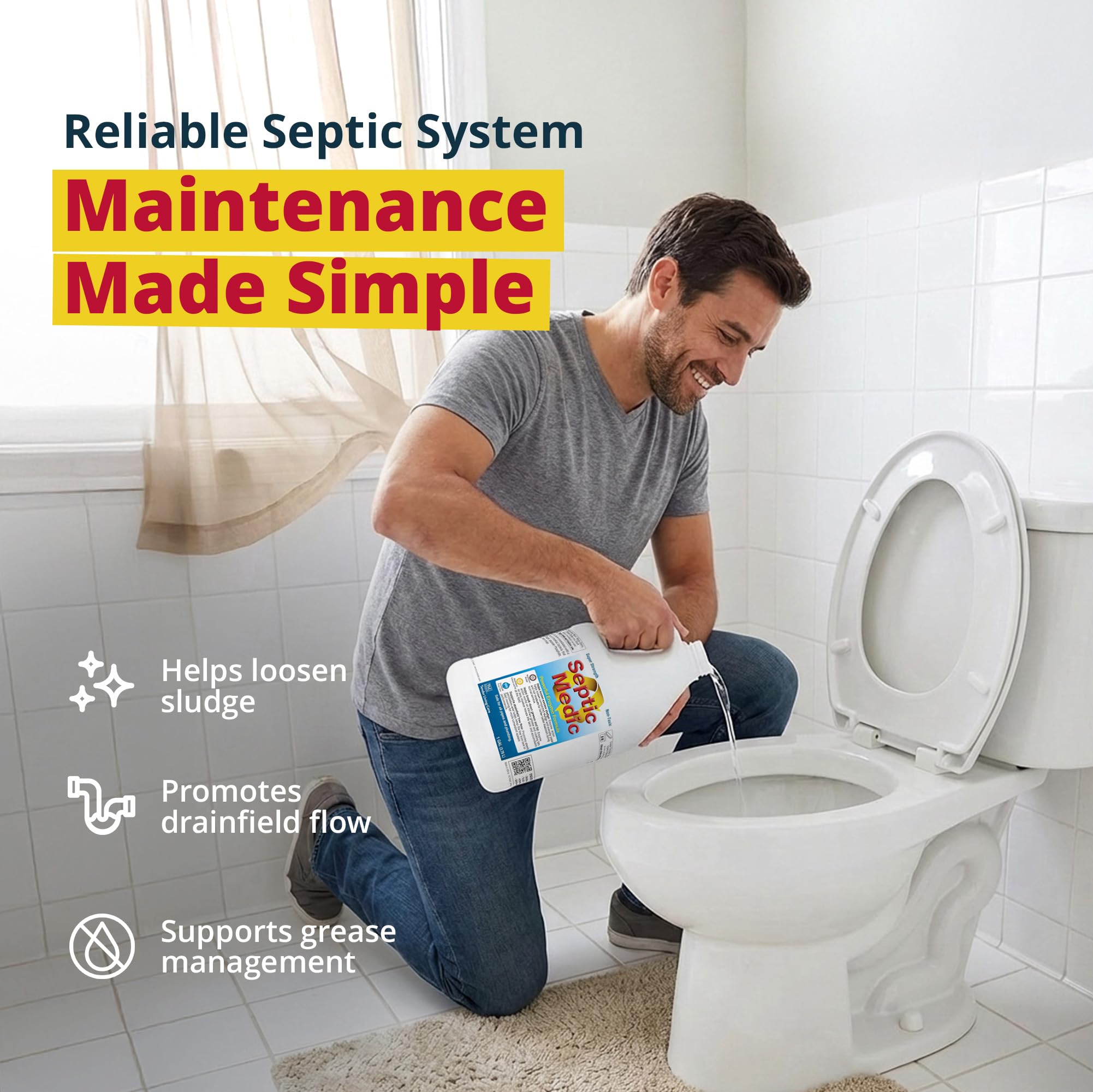 Septic Medic - Disolvente de fangos sépticos, el mejor tratamiento de tanque séptico con enzimas, limpiador del sistema séptico, cuidado de campo de drenaje/lixiviación, neutralizador de olores, 32