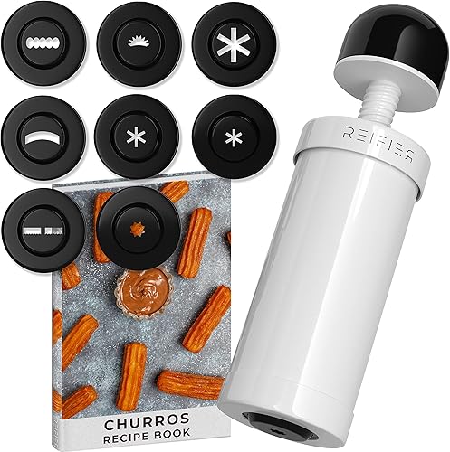 Churrera Churro Maker Machine - Libro electrónico de recetas gratuito incluido - 8 discos intercambiables - Máquina para hacer churros - Máquina de
