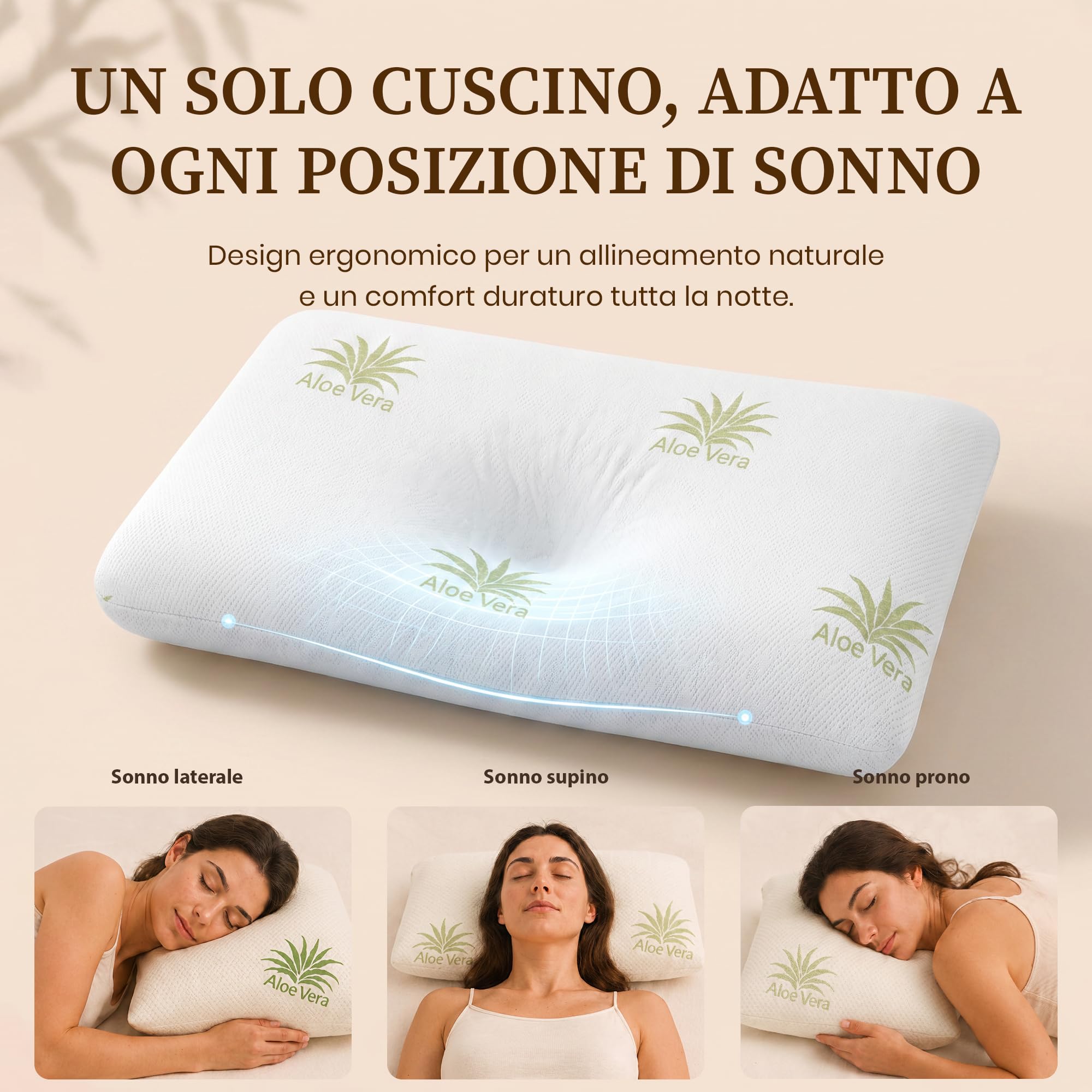 DREAM Cuscino Memory Foam Cervicale Saponetta AIR in Aloe Vera 12 cm - Cuscino per Dormire Traspirante Certificato Dispositivo Medico - Guanciale letto Made in Italy con Federa Lavabile Antibatterica