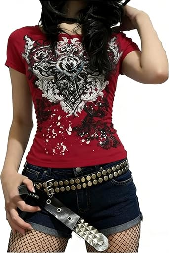 Grunge Shirts Clothes Y2k Graphic Tee 2000s Clothing for Women Mcbling Emo Teen Girls Vintage Graphic Short Sleeve