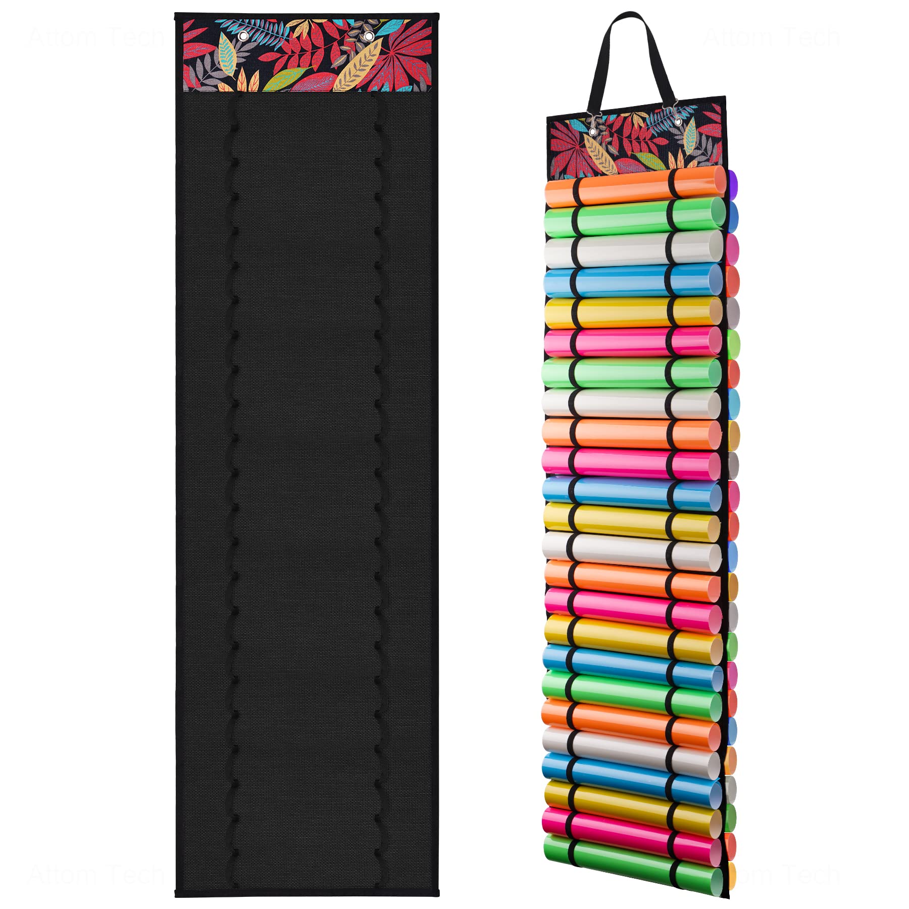 NiArt Vinyl Roll Holder Rack Organizer, 48-Compartment Double-Sided Wall Mount/Over The Door Hanging Keeper Home Studio Storage for Artwork, Crafts, Gift Wrapping Paper Diamond Painting Canvas (Black)