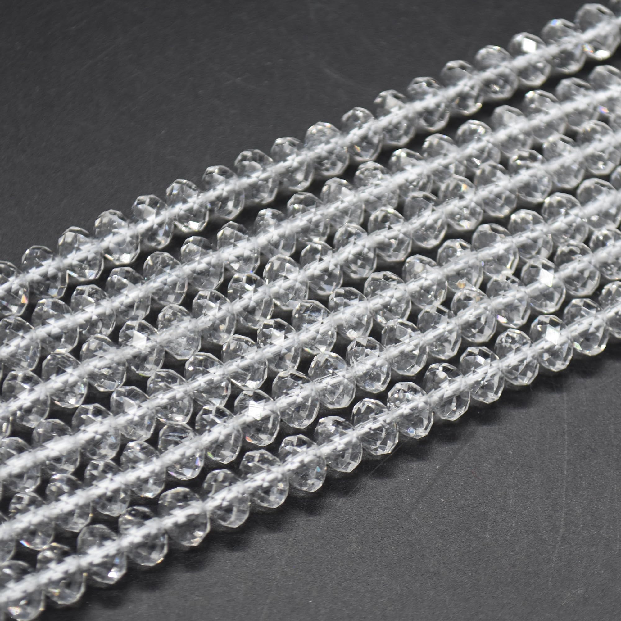 Grade A Natural Clear Quartz Semi-Precious Gemstone Faceted Rondelle Spacer Beads - 6mm x 4mm - 15.5" Strand