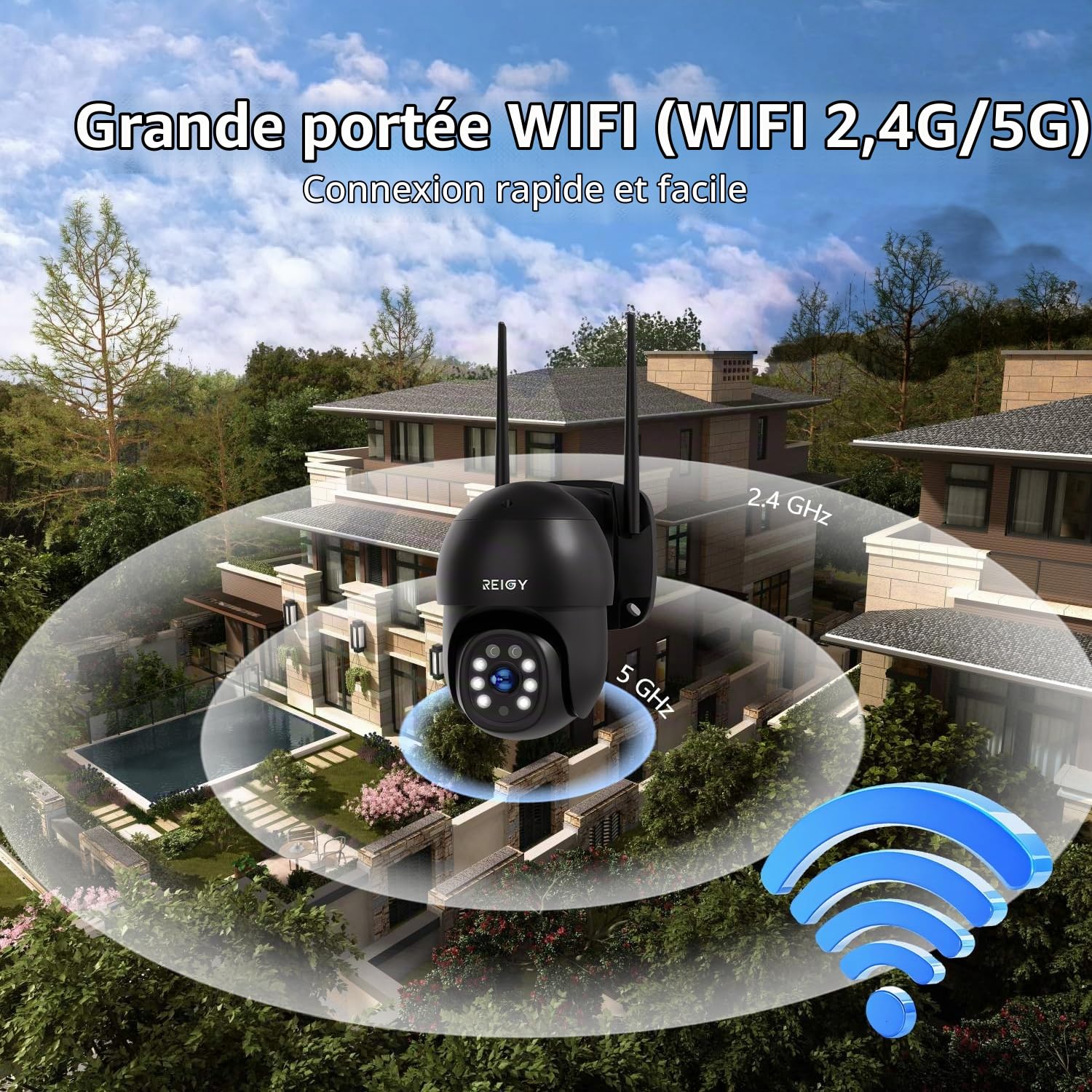 REIGY 8MP Kit Camera Surveillance WiFi Exterieure avec 1TB Disque Dur, 4K Système Videosurveillance 16CH NVR + 4X Camera 360°(3840*2160p), Audio Bidirectionnel Vision Nocturne Colorée IP66 Imperméable