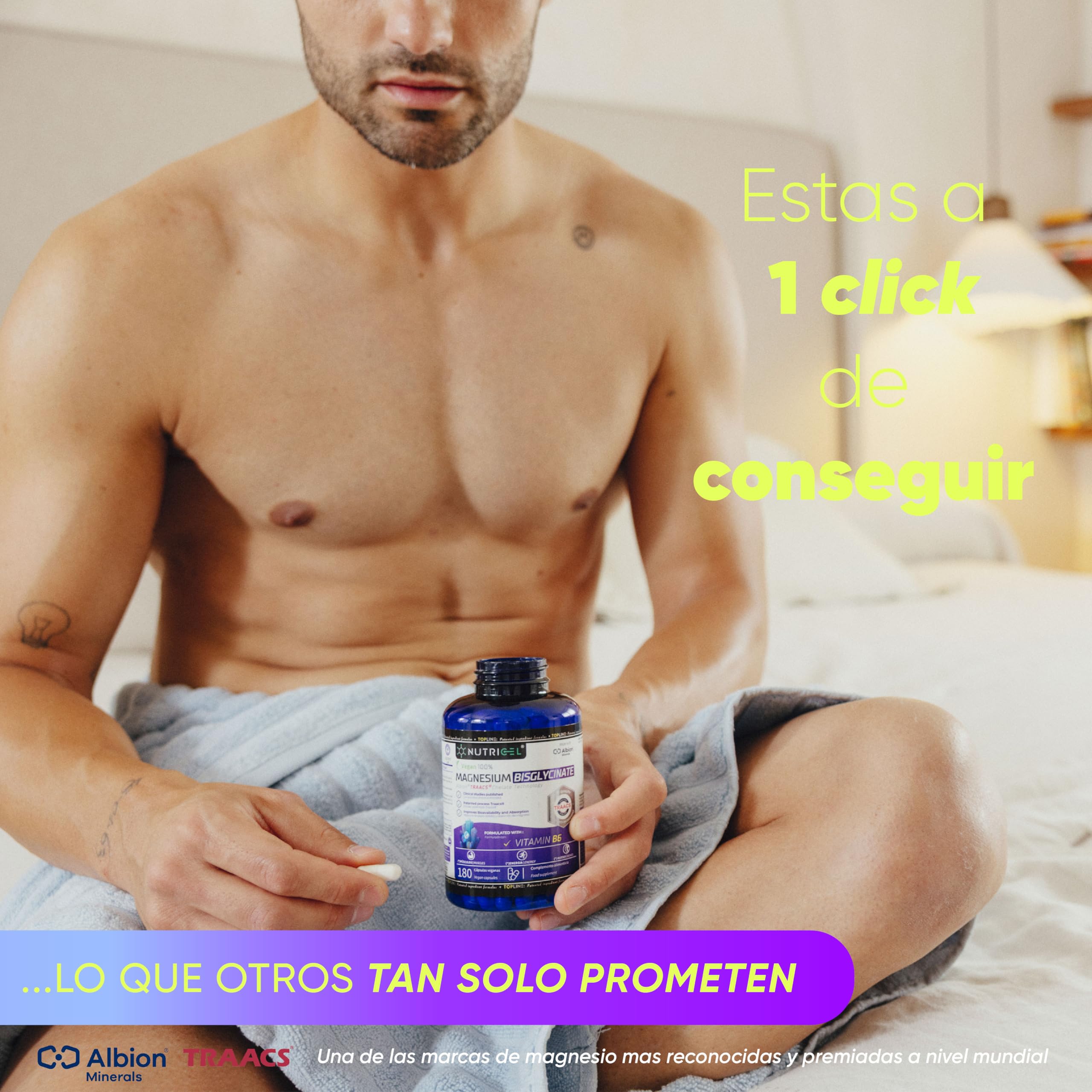 Glicinato de magnesio + Vitamina B6-375 mg de magnesium elemental/dosis diaria - suministro para 2 meses con 180 cápsulas - magnesio quelado - mejora sueño y fatiga - 100% vegano, alta dosificación