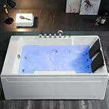 1125W Whirlpool Tub,72" x 48" Jetted Bathtub for 2 Person, Hydro Massage & Chromatherapy,ETL Certified,3 Sided Apron,Acrylic ,110 Gallons,Left Drain