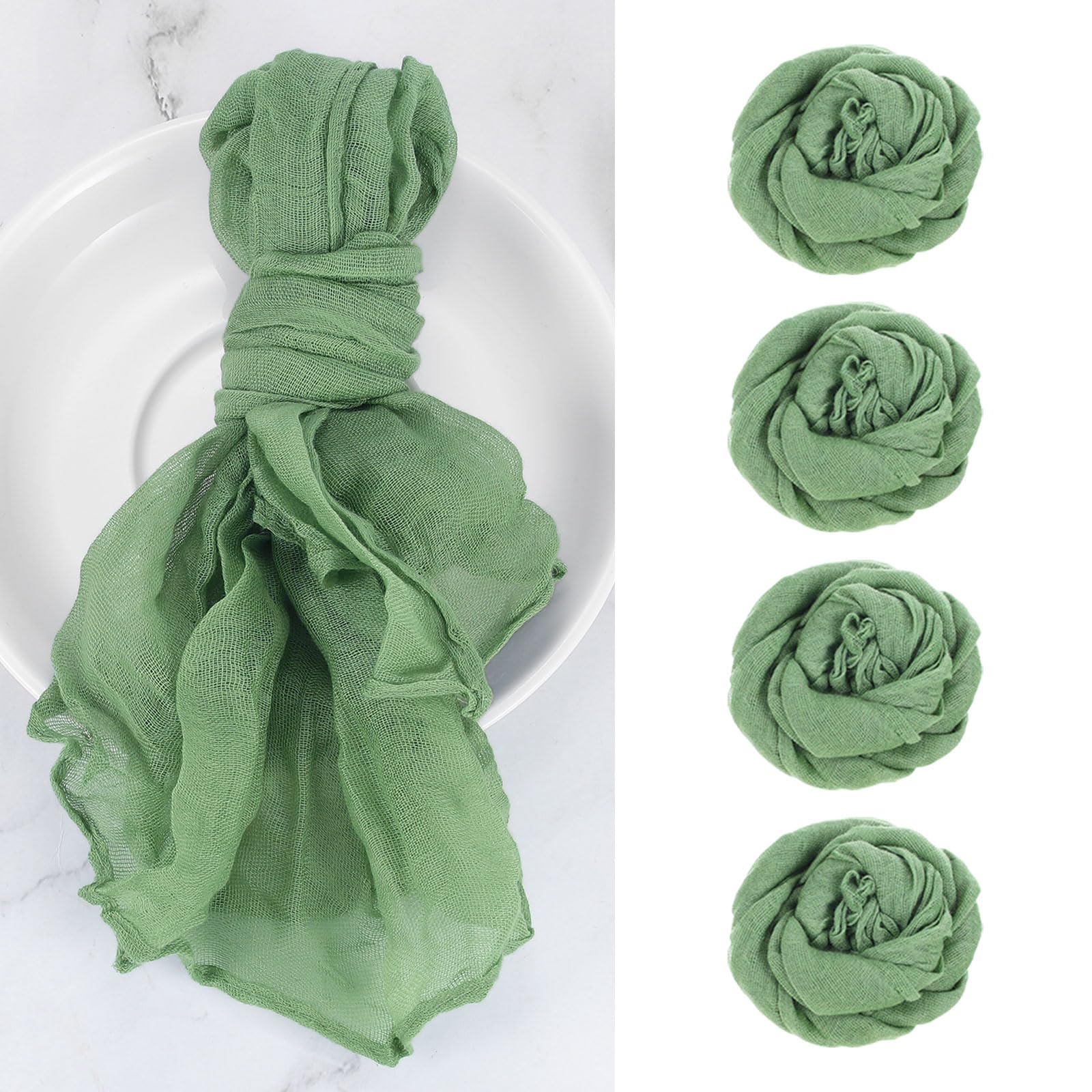 Servilletas de gasa verde rústico de 50,8 cm con acabado delicado para mesa
