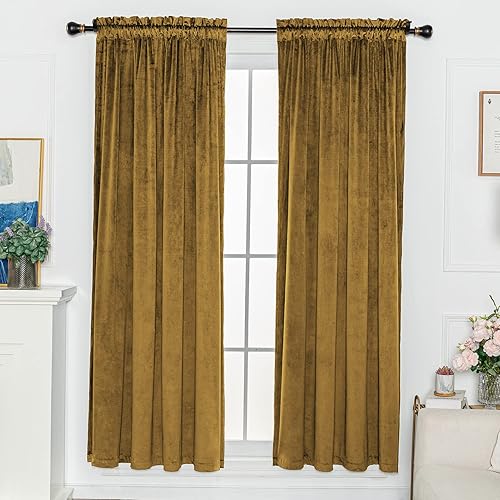 FY FIBER HOUSE Rod Pocket Velvet Window Curtains Panel Set