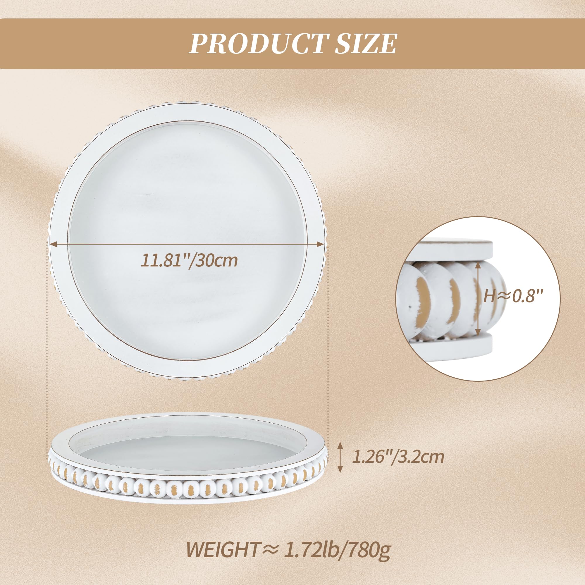 Plateau Bois Blanc Shabby Chic Hanobe Plateau Décoratif Rond Bois Blanc 30cm - Shabby Chic Pour Table Basse, Cuisine Et Salon