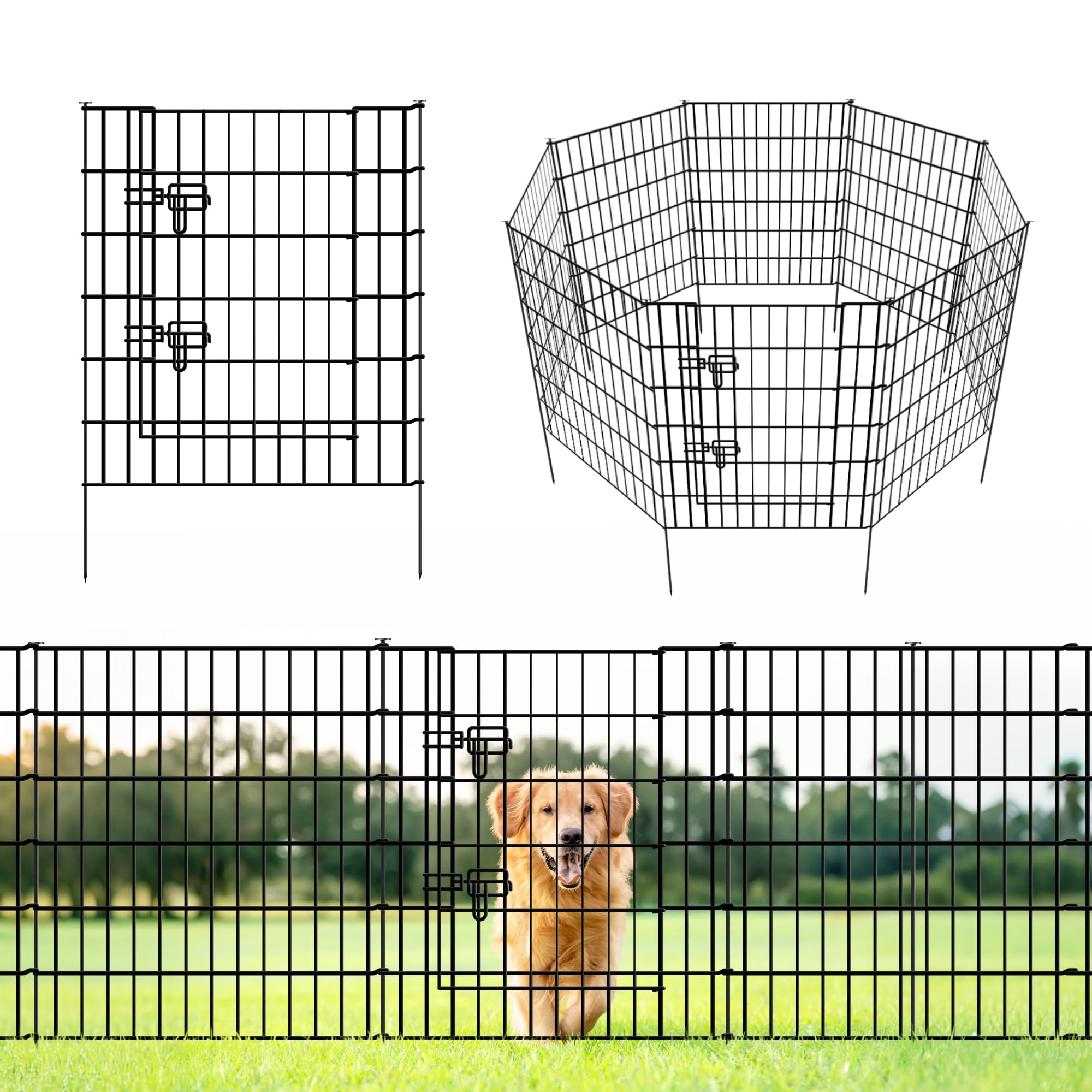 ARIFARO Decorative Garden Fence 4 Panels+1Gate 32in(H) x28in(W) No dig Animal Barrier Fencing,Pet Fence Rustproof Metal Wire Fencing Panel Border for Dog,Rabbits, and Patio(with gate)