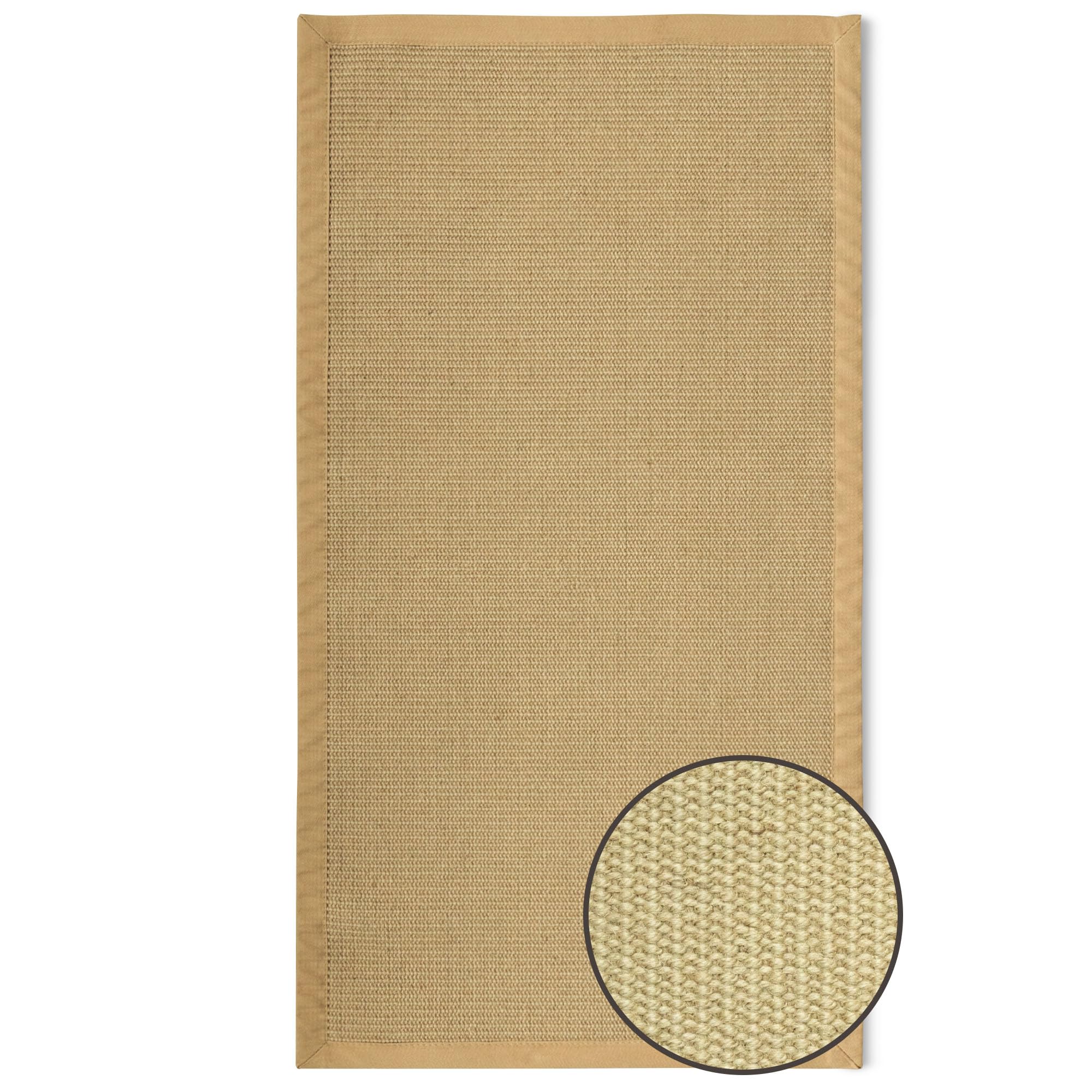 KARAT Bombay Tapis 200 x 200 cm, en sisal Naturelle avec Dos antidérapant, Bordure en Coton, Tapis décoratif élégant et Durable pour Salon, Chambre, Couloir ou Bureau – Protection de Sol écologique