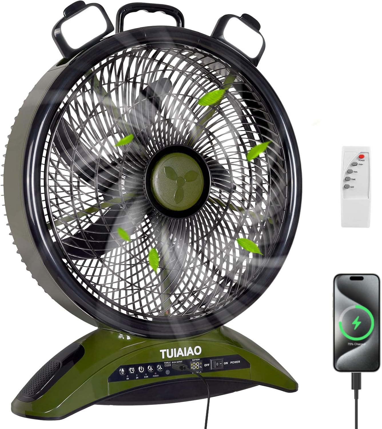 45000mAh Battery Operated Camping Fan, 12-Inch Portable Rechargeable Outdoor Fan with 5 Speed Display, 1040CFM High Velocity Airflow, Cordless Floor Fan with Timer for Garage, BBQ, Patio