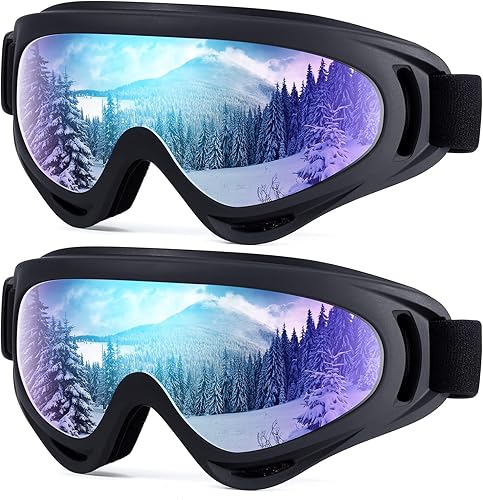 Miniatura 1 de Paquete de 2 gafas de esquí para niños, gafas de snowboard para adultos, jóvenes, adolescentes, niños y niñas, gafas de deportes de nieve de invierno