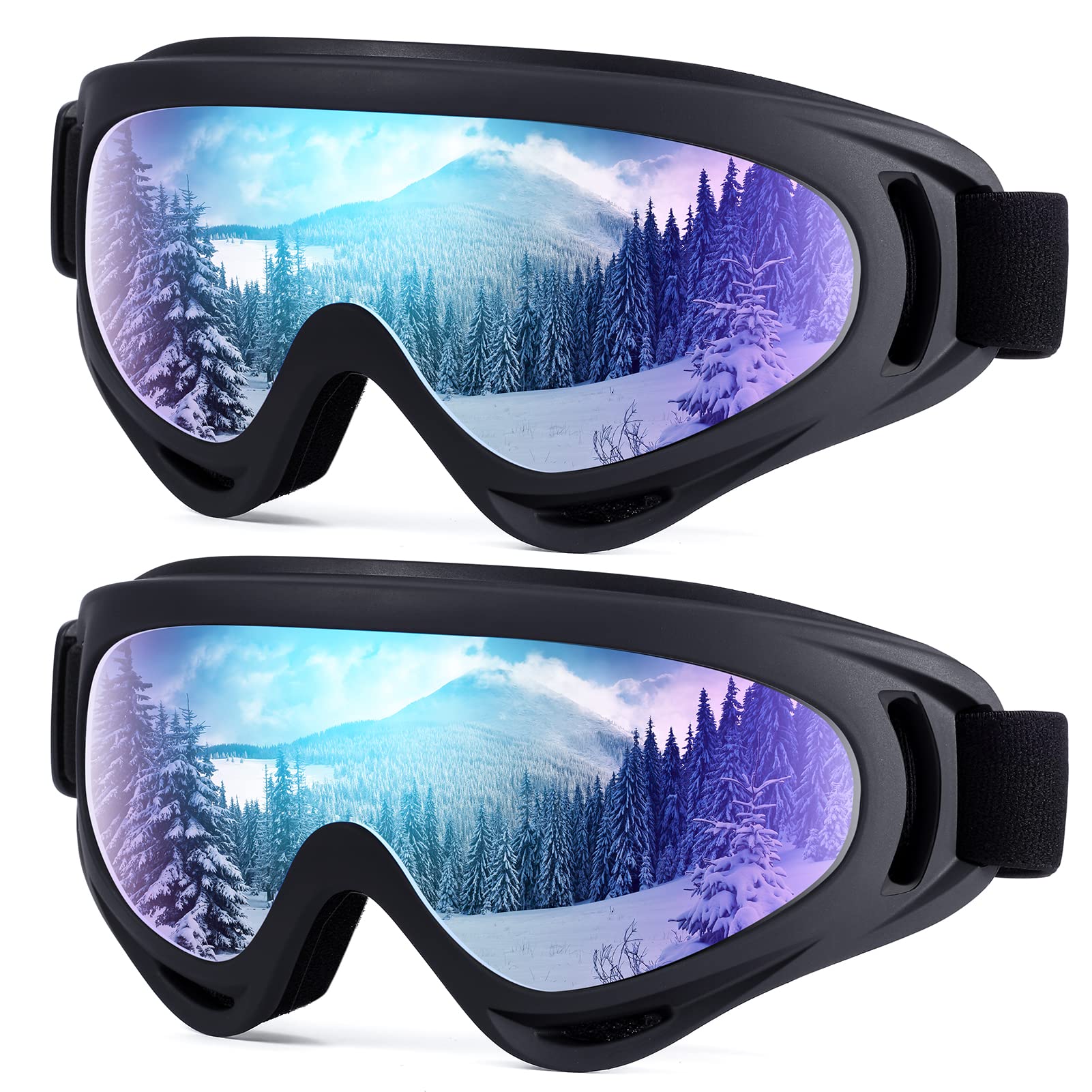 Confezione da 2 occhiali da sci per bambini, occhiali da snowboard per adulti, ragazzi, ragazzi e ragazze, per sport invernali sulla neve