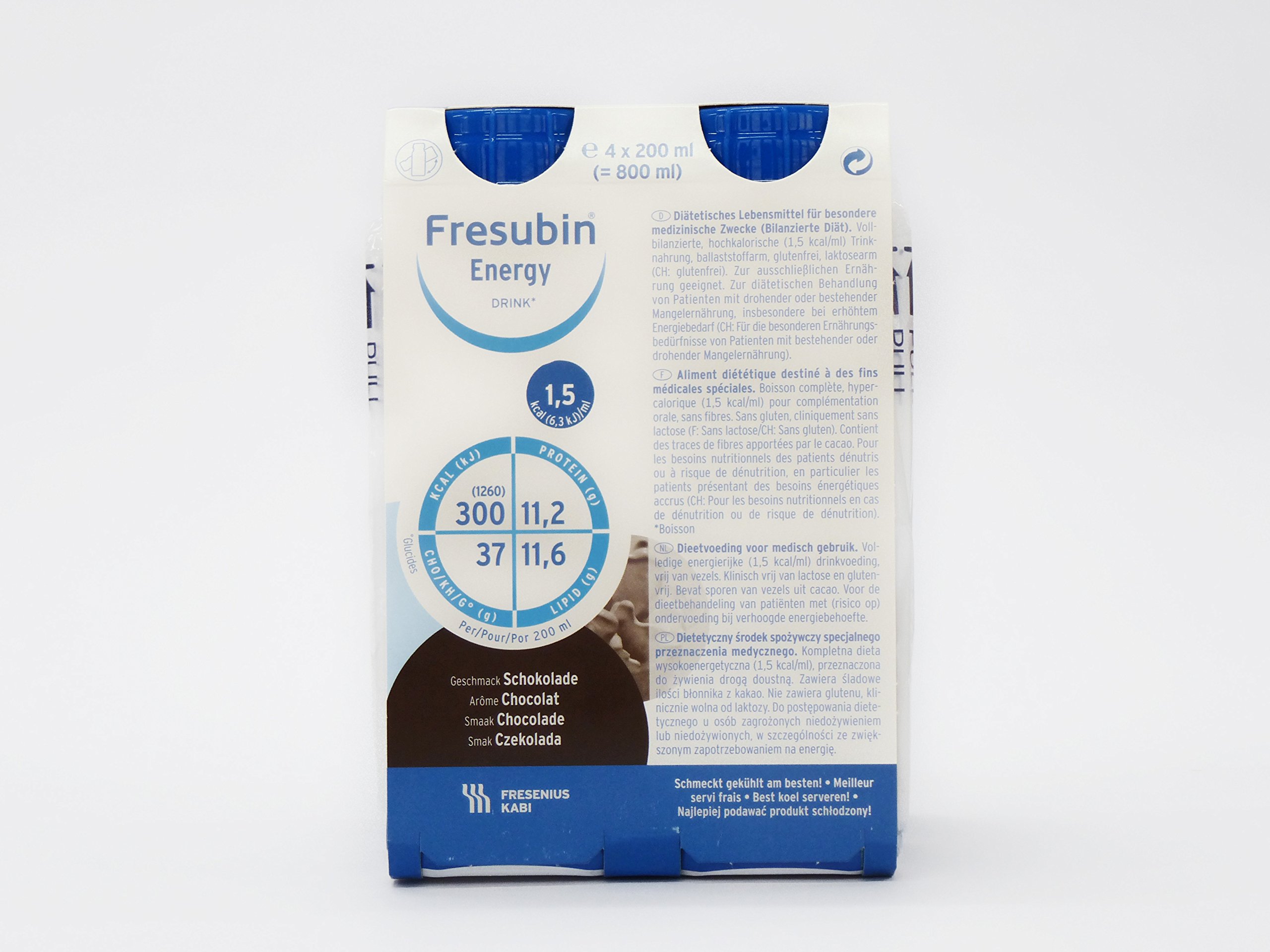 FRESUBIN Energy Drink, 300kcal pro Trinkflasche, 6 x 4 x 200ml (Schokolade) ohne Trinkhalm
