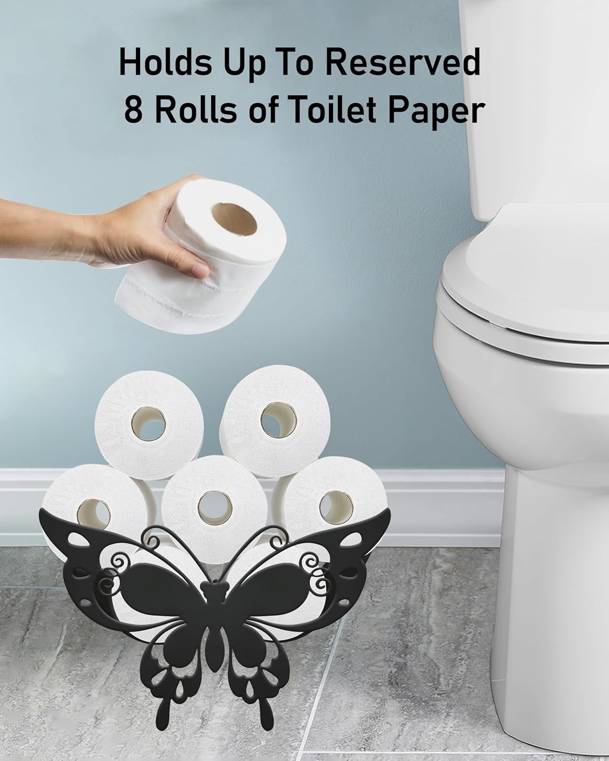 Butterfly Toilet Paper Holder Stand for Extra 8 Rolls, Funny Decorative Free Standing Toilet Paper Storage Organizer, Farmhouse Bathroom Animal Decor Accessories Storage Cabinet