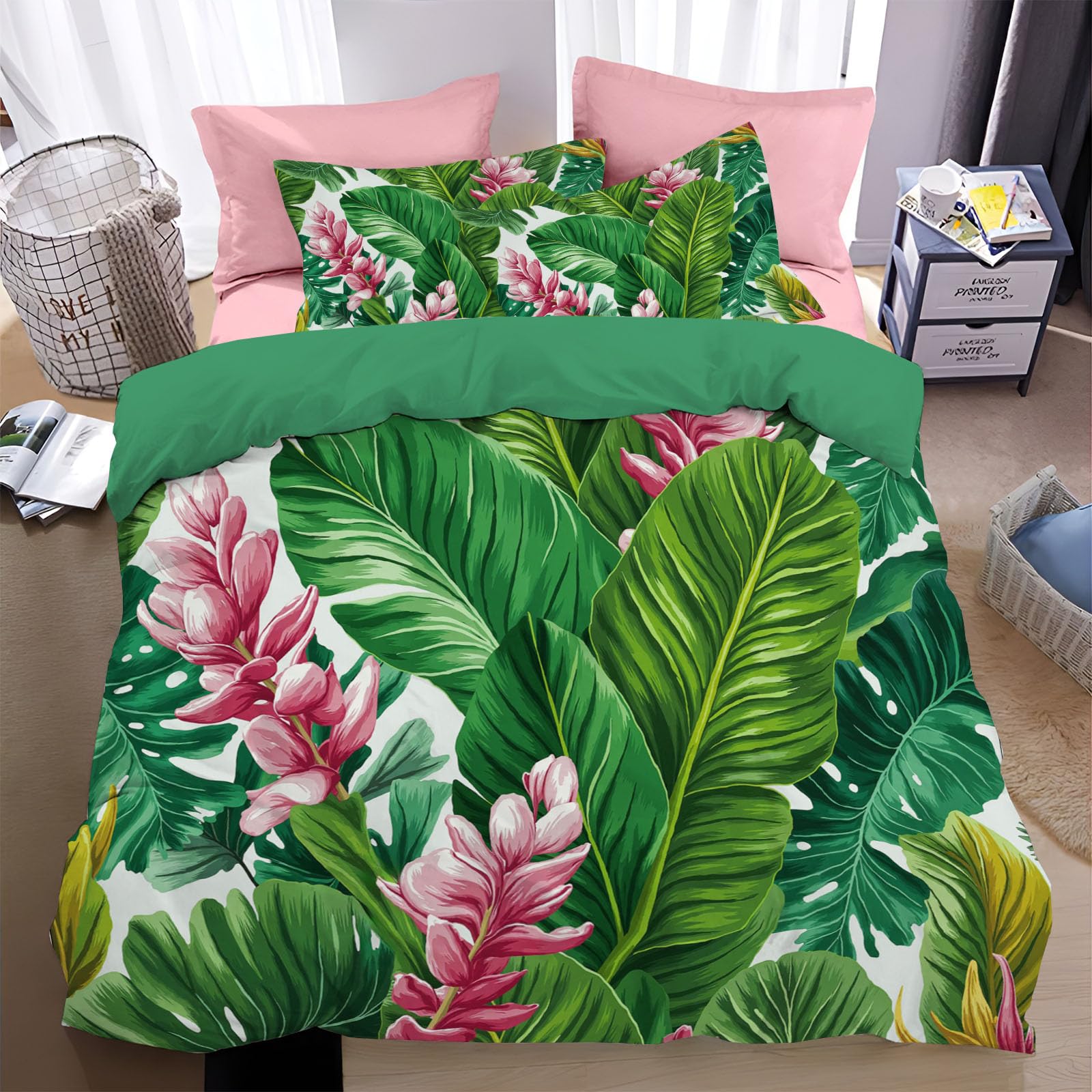 Ensemble de literie imprimée 240x260cm pour une ambiance de chambre jungle zen