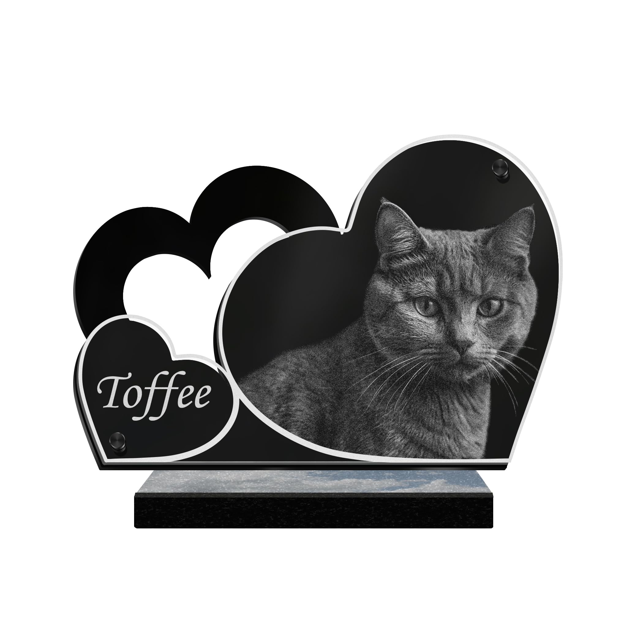 ETERNAL - Personalized Double Heart Memorial Plaque for Pets - Dog, Cat, Rabbit, Pets, Customizable Photo and Text, Laser-Engraved Memorial Plaque for Funerals