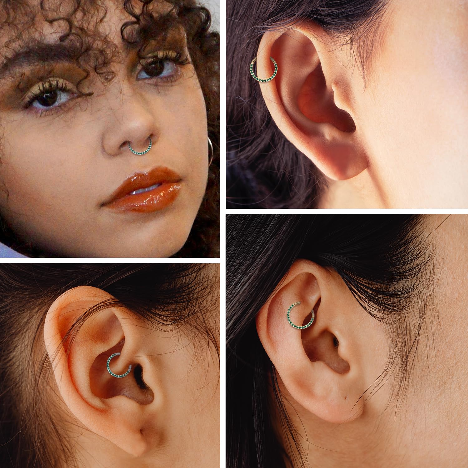 hengkaixuan CZ Opal Septum Jewellery Daith Ring Conch Hoop Seamless Clicker Ring Surgical Steel Rook Tragus Conch Piercing Jewellery Small Hoop Earring Nose Hoop Ring — view 5