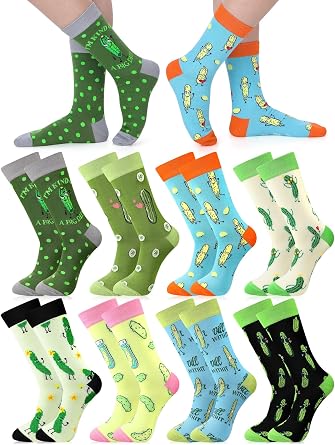 8 Pairs Funny Pickle Socks for Women Men Novelty Dill Cotton Mid Calf Socks Crazy Gifts for Pickle Lovers Holiday Birthday Gifts
