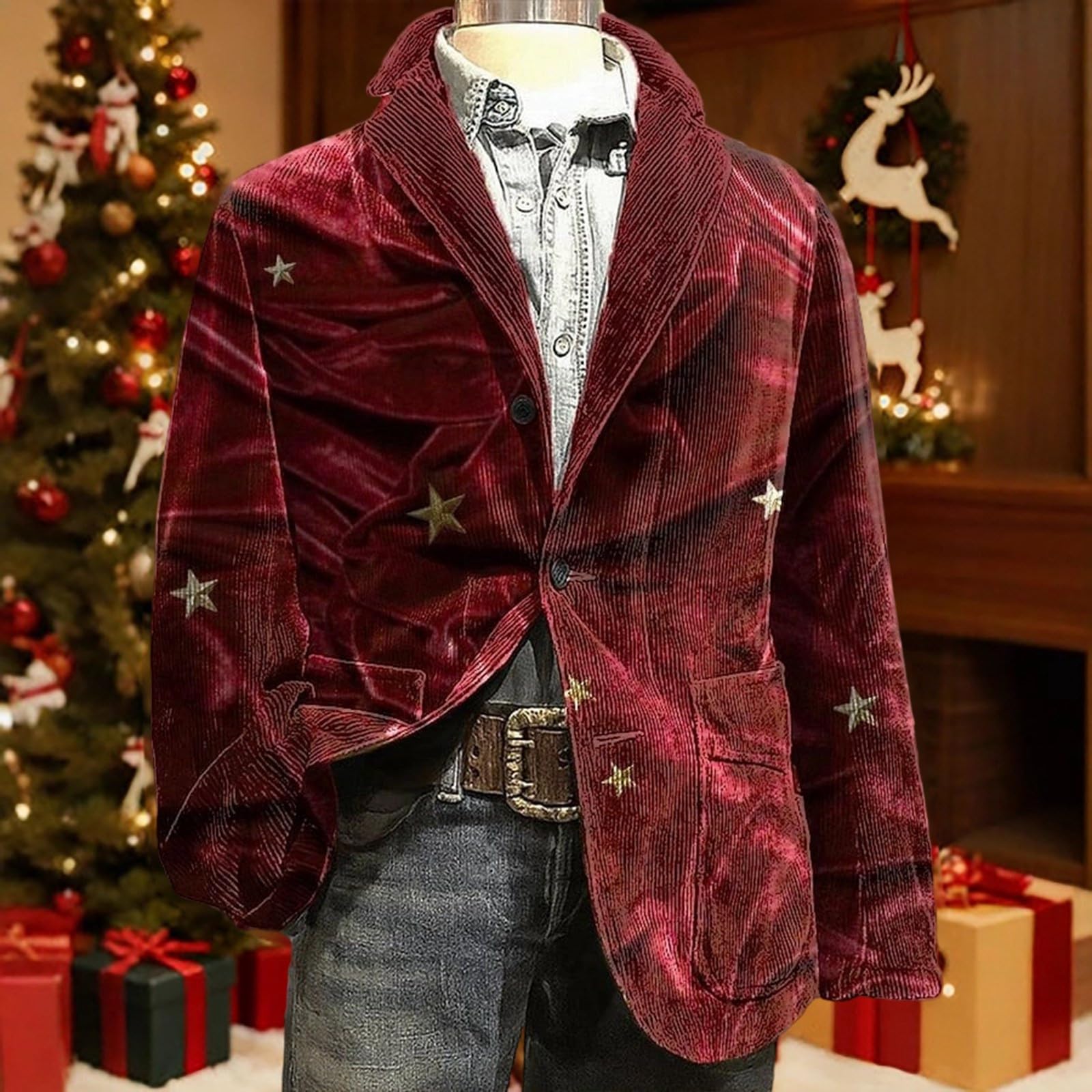 Générique Giacca classica con risvolto dentellato per feste di fine anno, abbigliamento formale e professionale. (Brick Red, M)