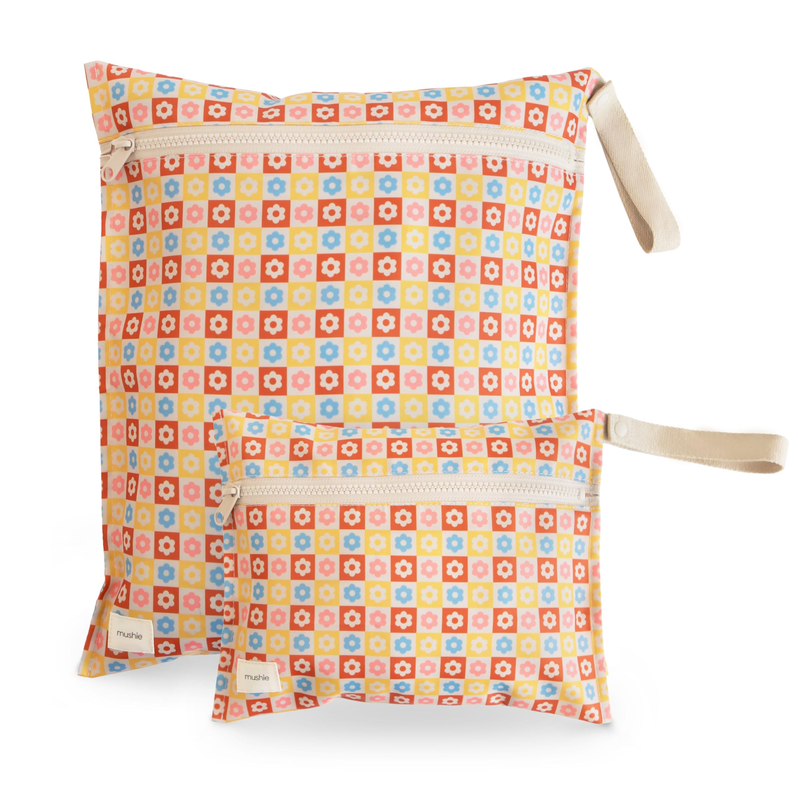 mushie Water Resistant Wet Bags | Large & Small Reusable Storage Bag for Baby Items and Travel | Zippered Pockets with Handle | Machine Washable, Set