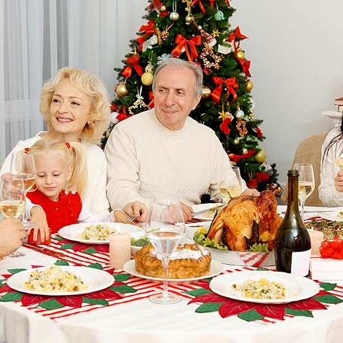 Miniatura 6 de Tudomro Juego de 12 manteles individuales y posavasos de Navidad de 14 pulgadas, manteles individuales bordados lavables con flores rojas para