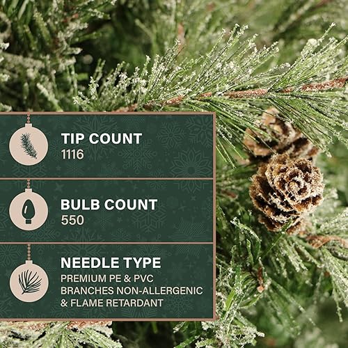 Miniatura 78 de Fraser Hill Farm Árbol de Navidad artificial flocado de abeto búfalo de 6.5 pies con doble luces LED multicolor y blanco cálido y soporte, árbol LED