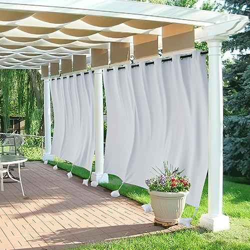 Vista 120 de RYB HOME Cortinas para exteriores resistentes al viento, bolsas con peso adjuntas, cortinas opacas de 84 pulgadas de largo, cortinas térmicas Beige