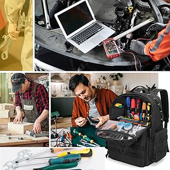 Rexmica Tool Bag Backpack for Men with 3 Tool Pouches, Heavy
