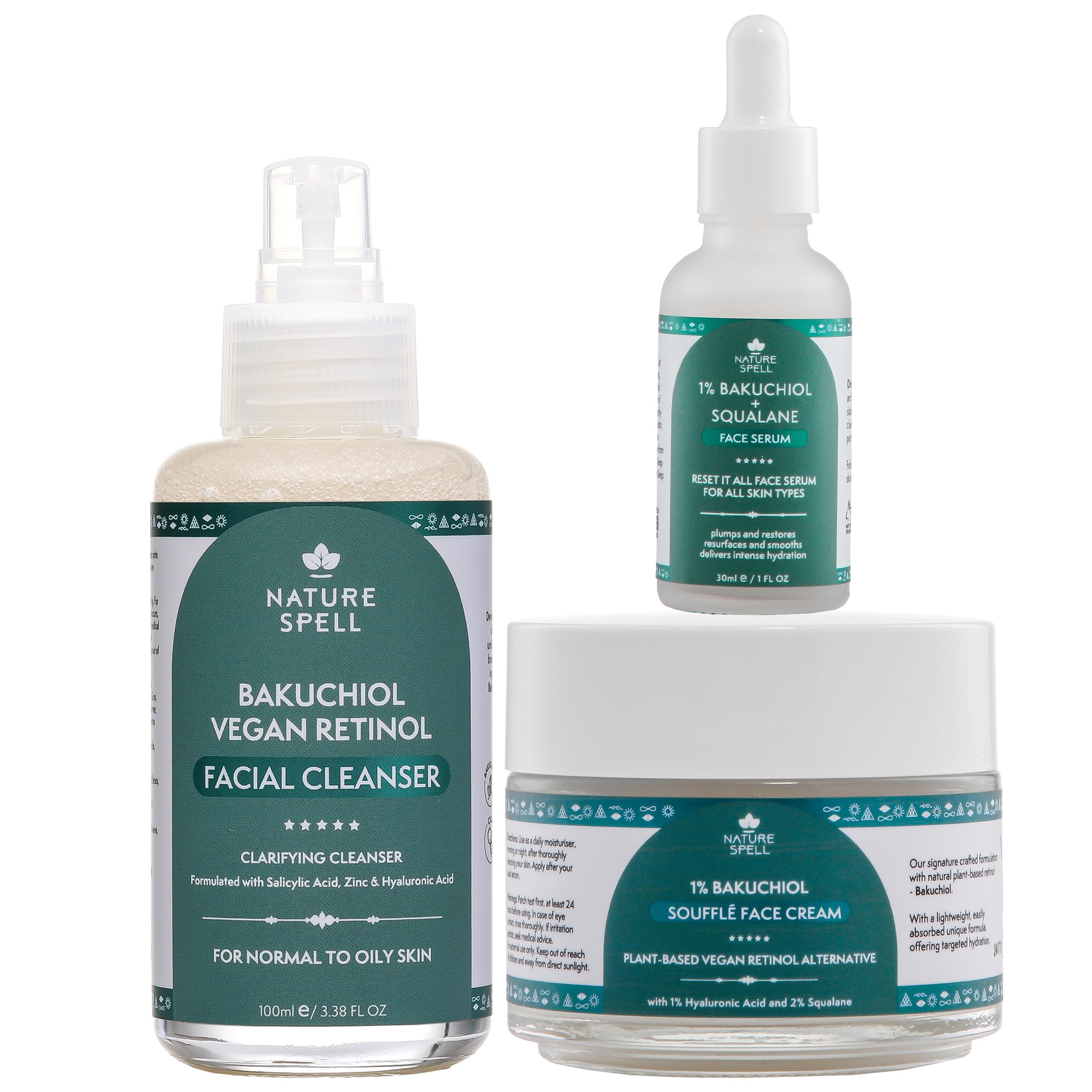 Nature Spell Bakuchiol & Cica Clarifying Daily Skincare Set, Gentle Foaming Cleanser, Face Serum & Face Cream, Vegan Retinol