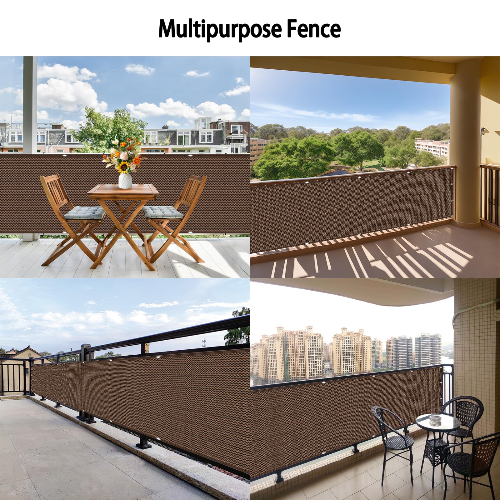 Copri Ringhiera Balcone 180 x 290 cm Ombreggiante, Protezione Solare e Traspirabilità, Recinzione Copri Ringhiera Balcone con Funi e Fascette per Giardino Terrazza, Marrone