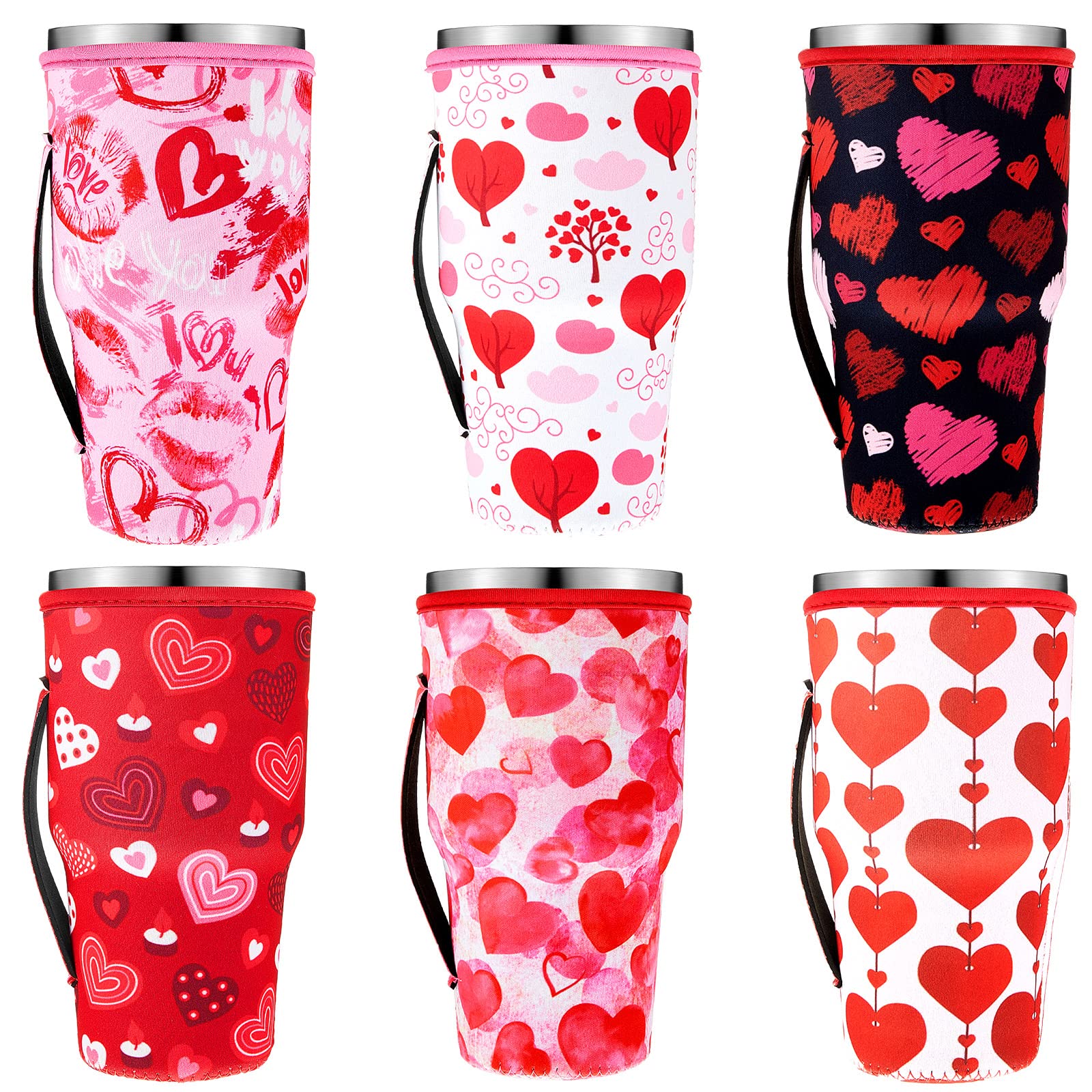 Patelai 6-Piece Reusable Iced Coffee Cup Sleeves, Insulated Sleeves, Drink Holders, 30 Oz, Chic Style