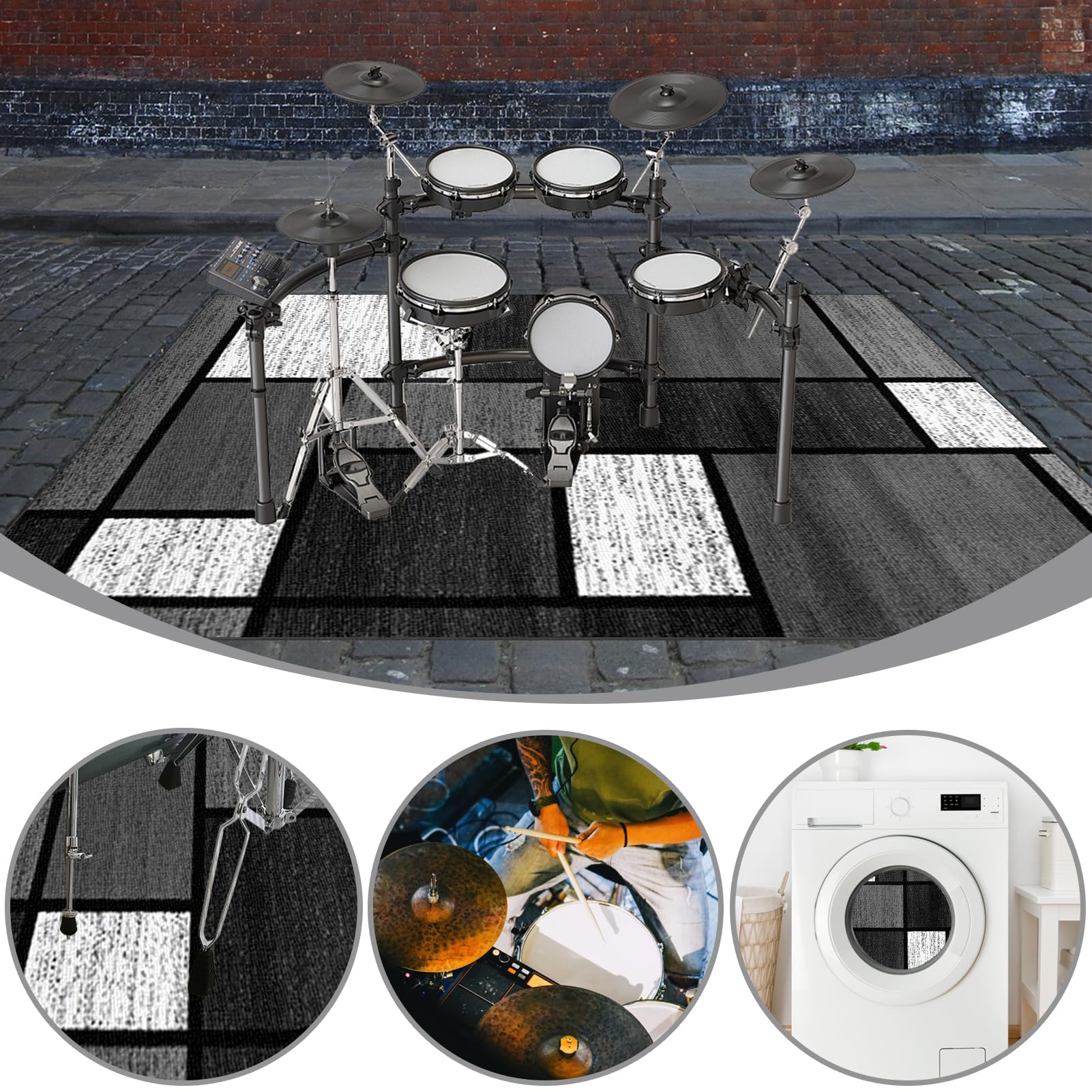 Tappetino per Batteria Elettronica, Tappeto per Batteria e Strumenti a Percussione Elettronici, Professionale Tamburo Rullante, Tappeto Drum Carpet Tappeto a Tamburo per Grancassa 230 x 180 cm