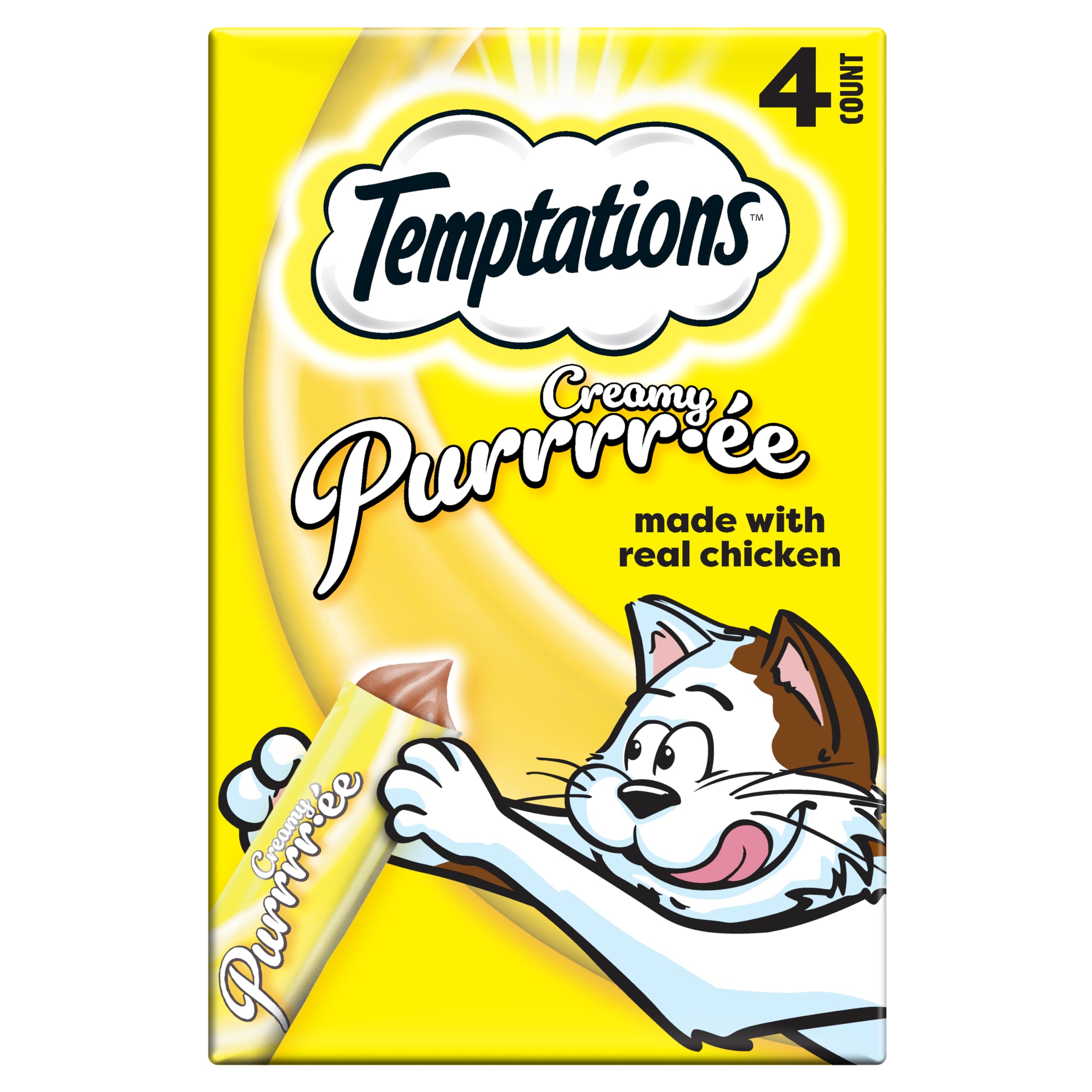 Temptations Creamy Puree Squeezable Lickable Wet Cat Treat with Chicken, 0.42 oz. Tubes, 4 Count