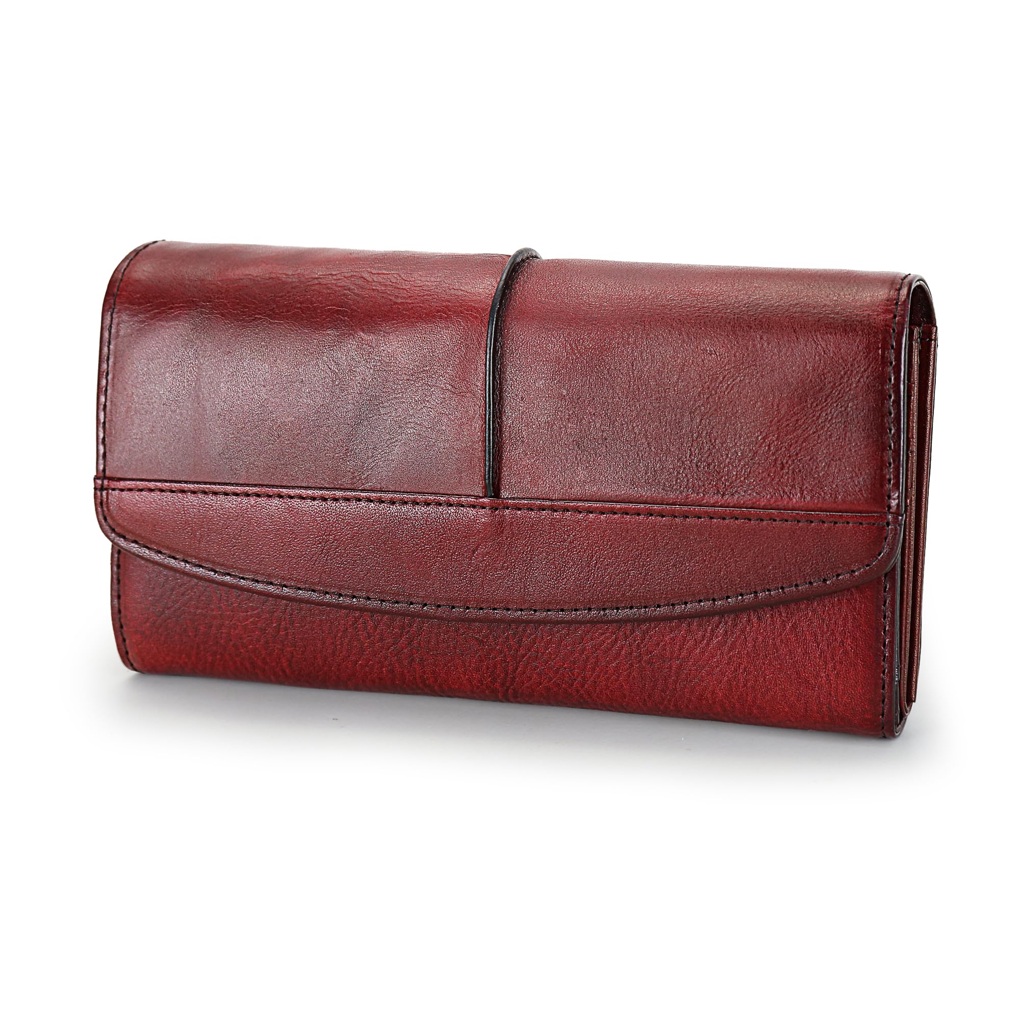LETEULO Geldbörse Damen Echtes Leder Portemonnaie Große Kapazität Handgemachte Portmonee Viele Fächer Geldbeutel Brieftasche (Rot - 18 Kartenfächer)
