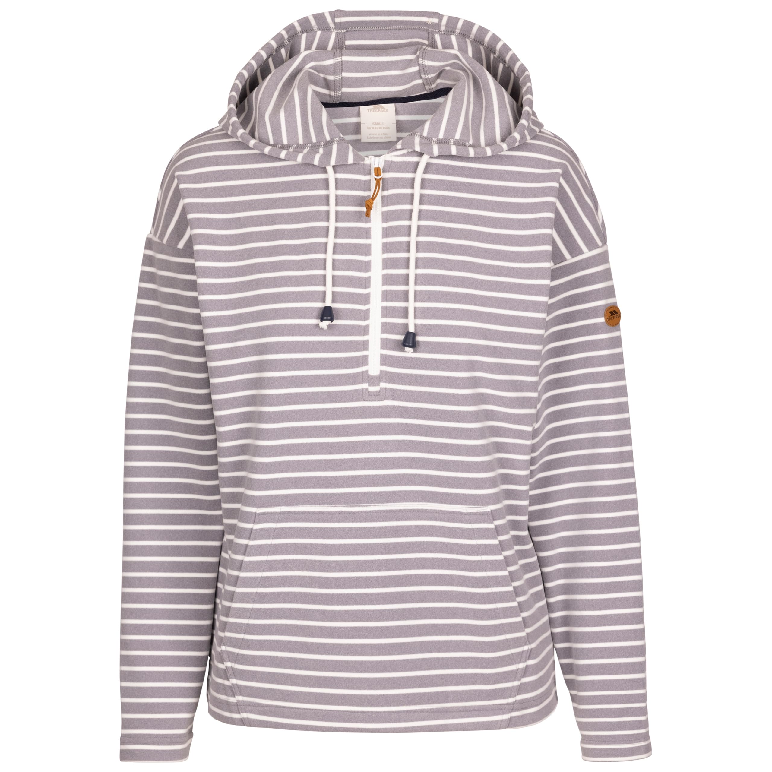 Trespass Womens Casual Hoodie Softly - Yarn-Dyed Stripe, Soft Hand Feel, Brushed, Grown on Hood, Cord Ties, Kangaroo Pocket, 1/2 Zip, Side Vents, Long Sleeves, Contrast Trims