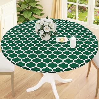 Smiry 36"-44" Round Fitted Tablecloth, Waterproof Plastic Table Cover