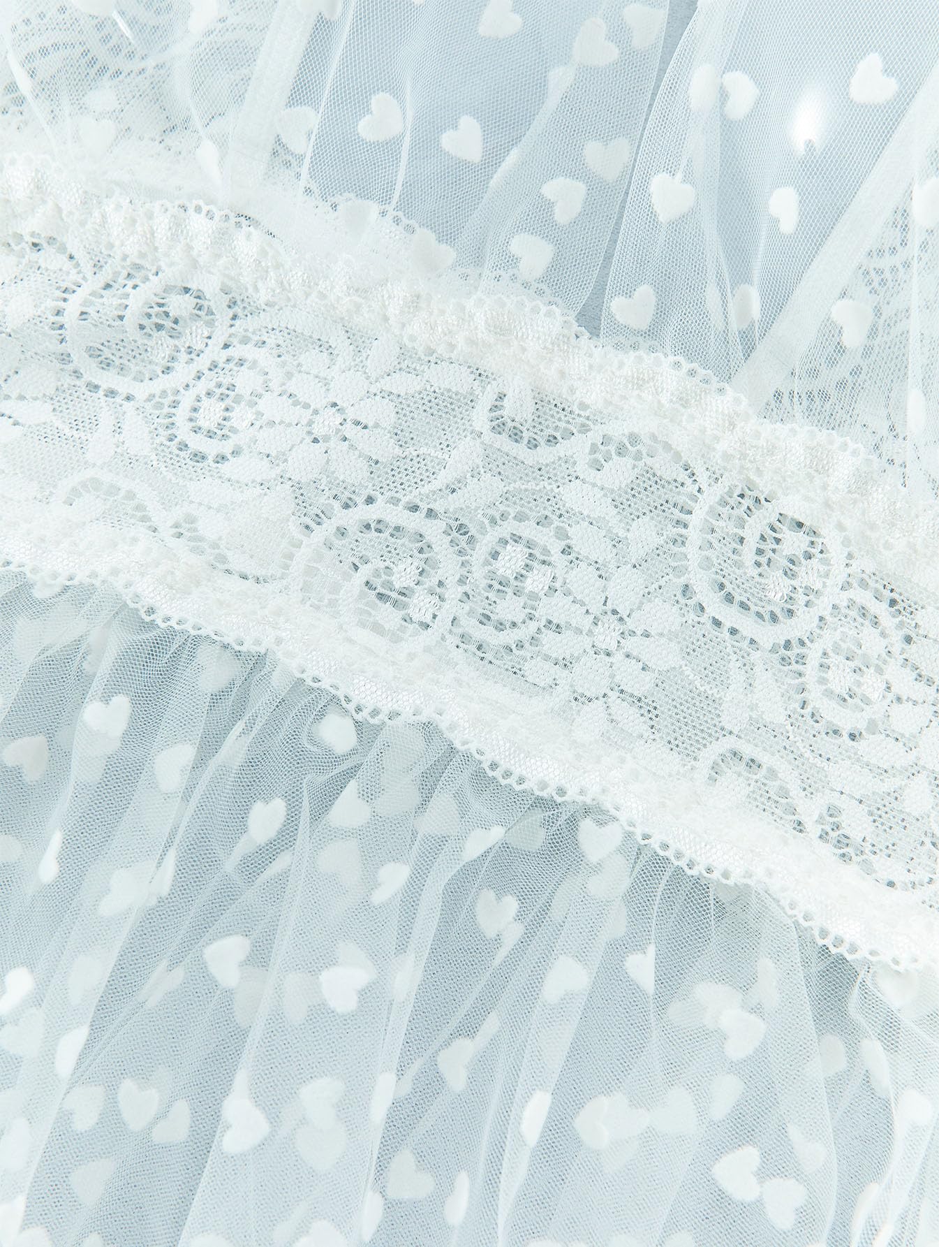 Lilosy Sexy Polka Dots Mesh Sheer Lace Babydoll Chemise Lingerie Set Floral Sleep Wear: Small Heart White