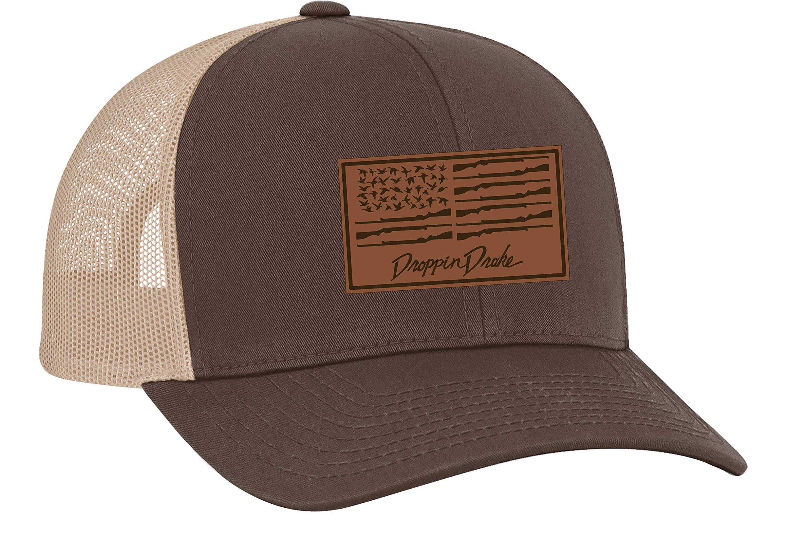 Droppin DrakeMen's Duck Flag Laser Engraved Leather Patch Trucker Hat
