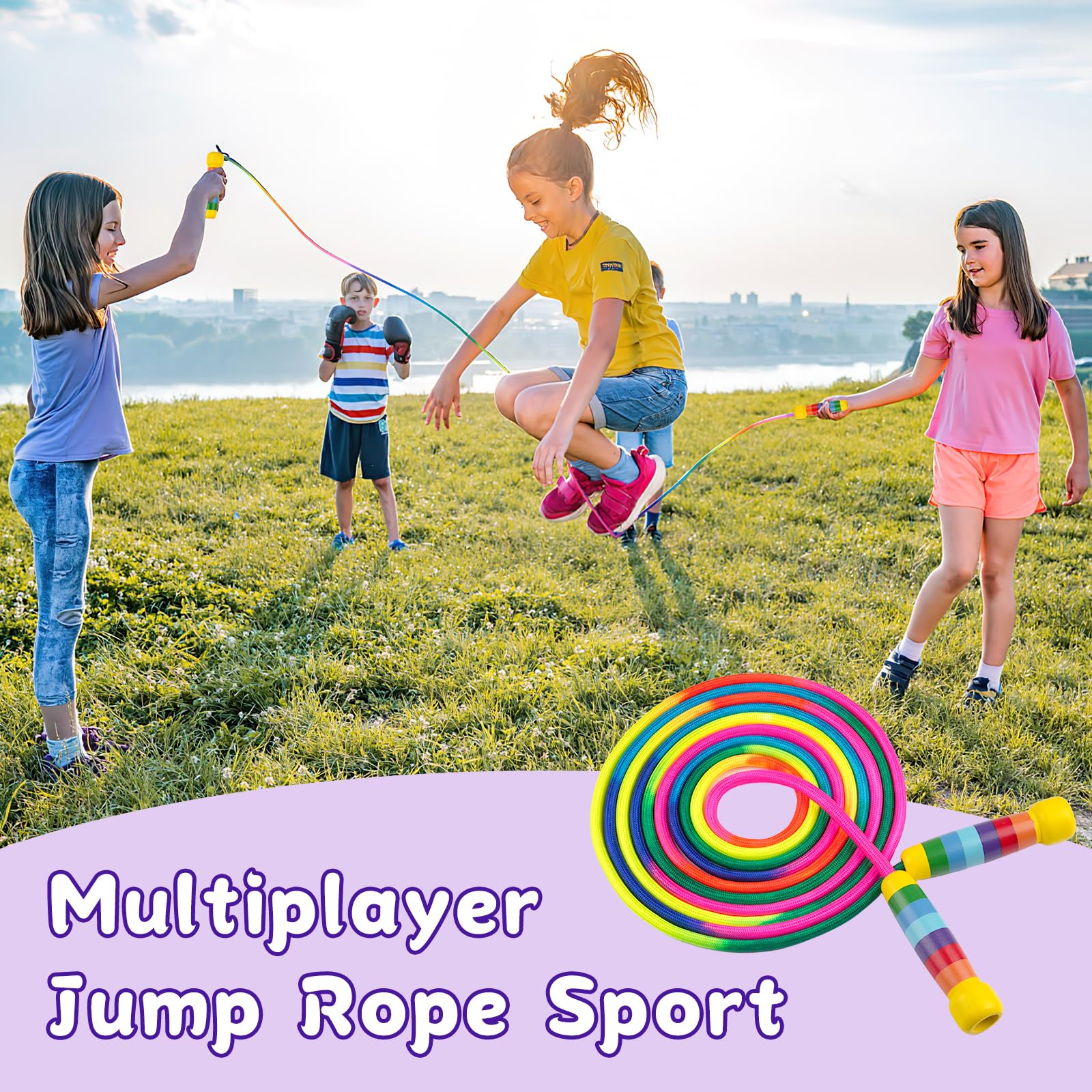 Springseil Lang, 5M Seilspringen für Mehrspieler, Gruppen Seil mit Holzgriff für Kinder und Erwachsene, Schule, Sport, Outdoor-Aktivitäten, Fitness Training