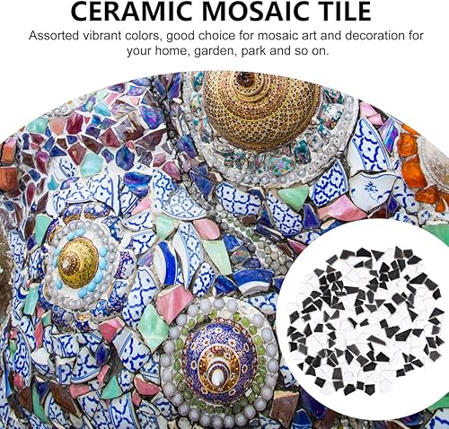 Miniatura 9 de Azulejos de mosaico de cerámica gris blanco negro 7.05 oz para manualidades de bricolaje, piezas de mosaico de forma irregular para la decoración