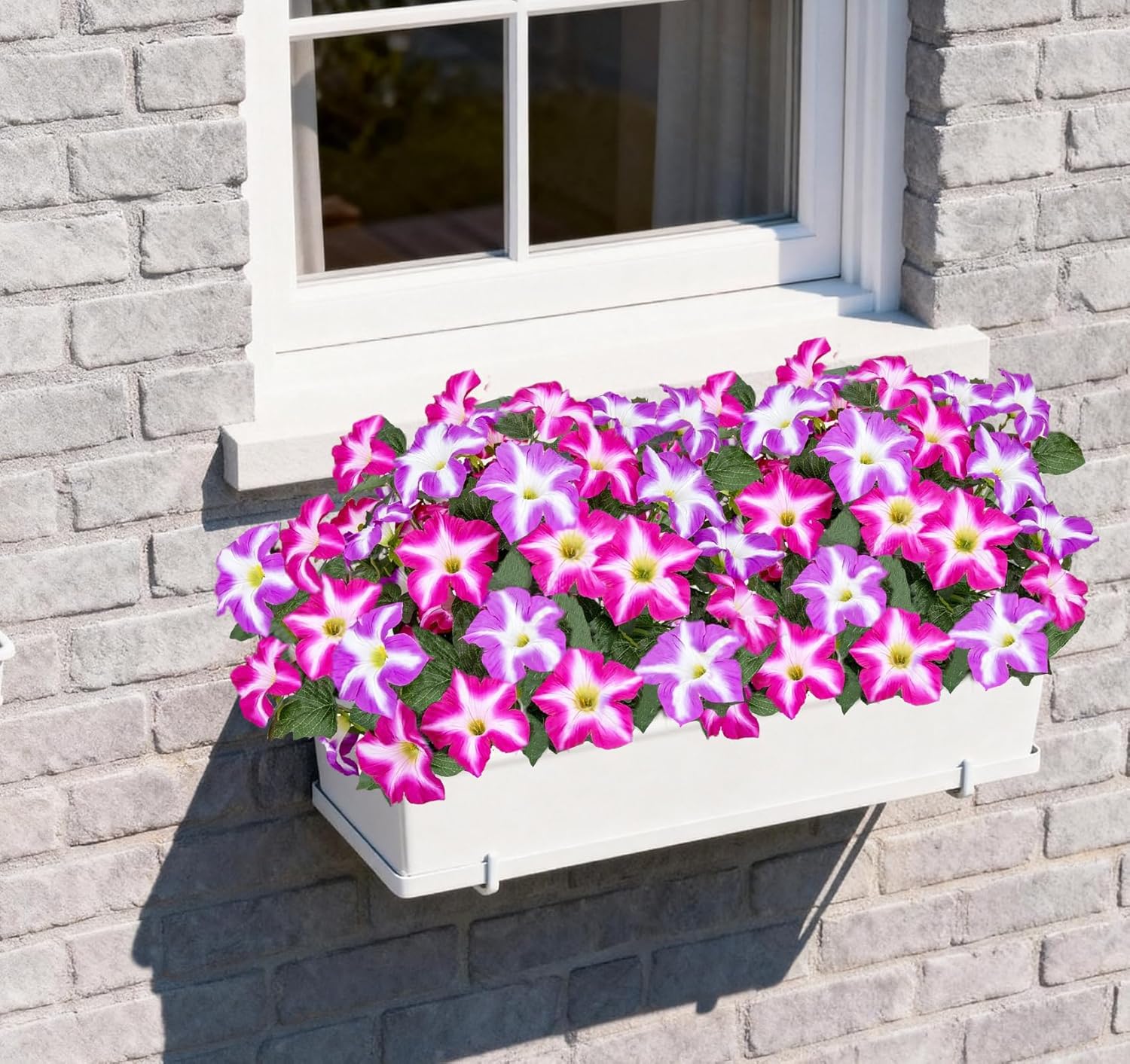 Artificial Outdoor Flowers UV Resistant Faux Petunias Silk Flower Faux Flowers Fake Plants for Garden Patio Window Box Home Porch Decor 4 Bundles (Purple Red)