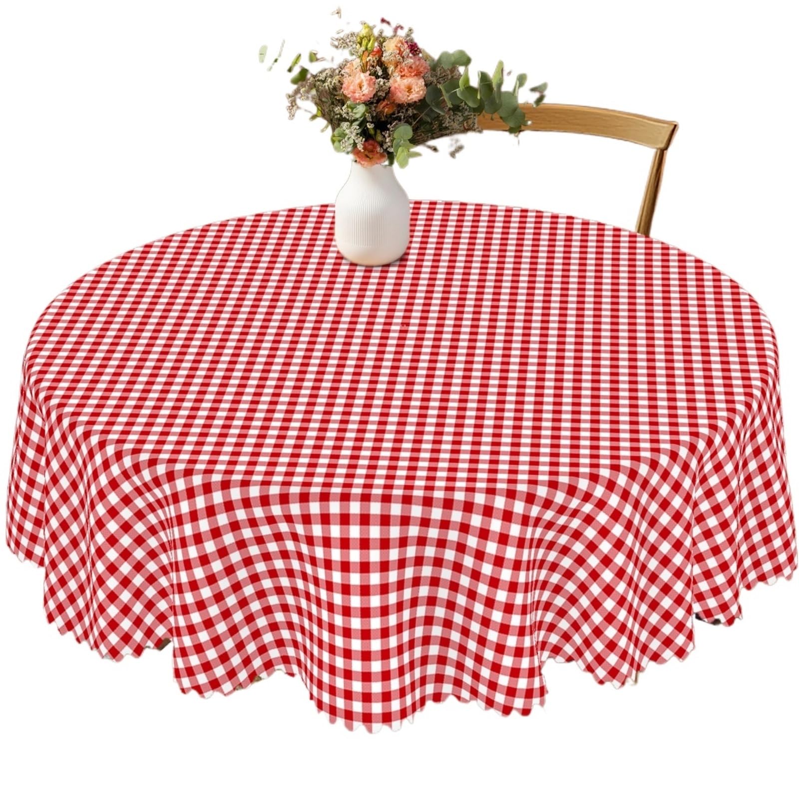 LYXYGMV Red Plaid Printed Tablecloth, Country Farmhouse Style, For Camping Picnic, Wedding Season, Anniversary, Mother's Day for Dining Room(Round (180) Cm)